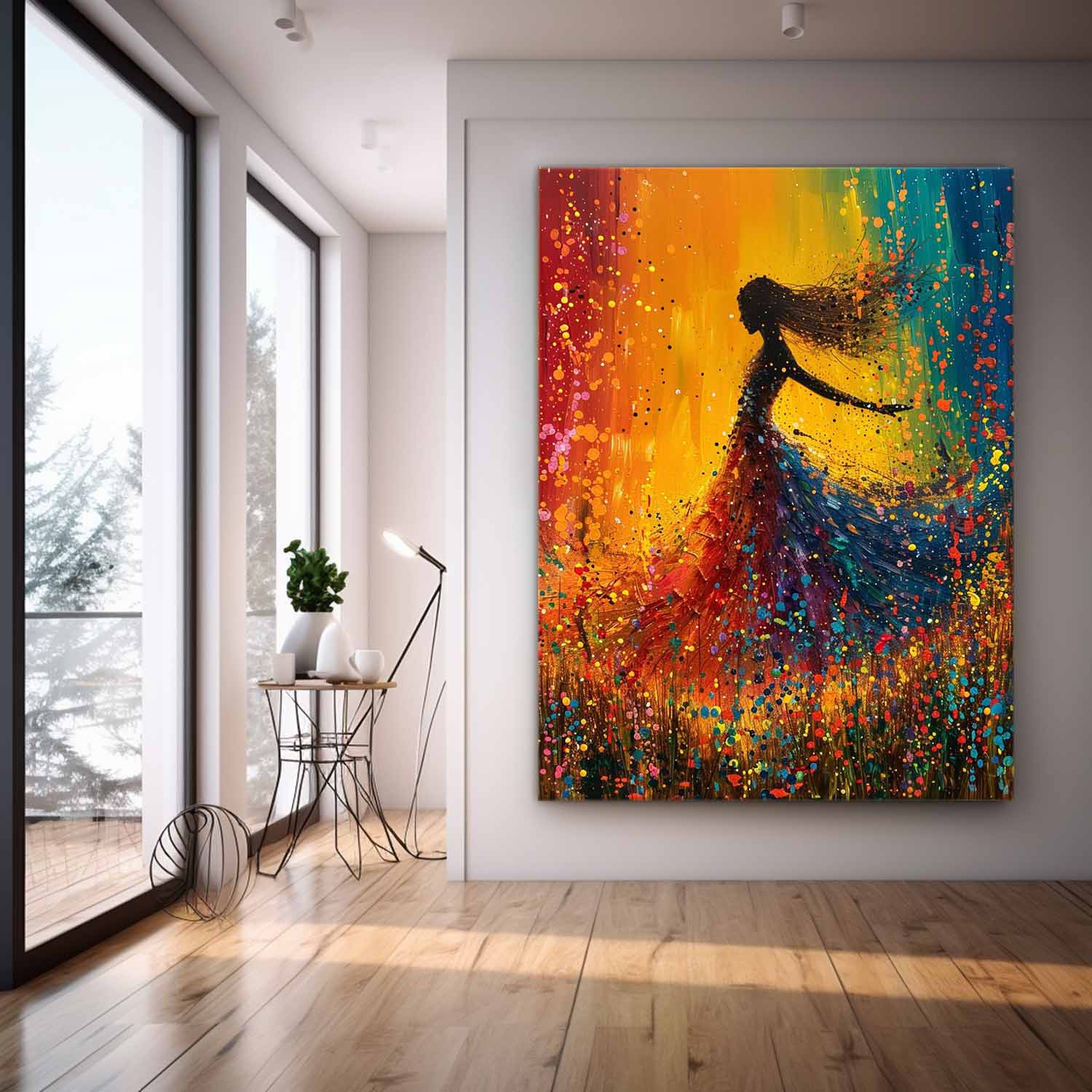 Colorful Artwork Original Modern Ballet Girl Wall Art Big Multicolor Gorgeous Girl Daning Painting Framed