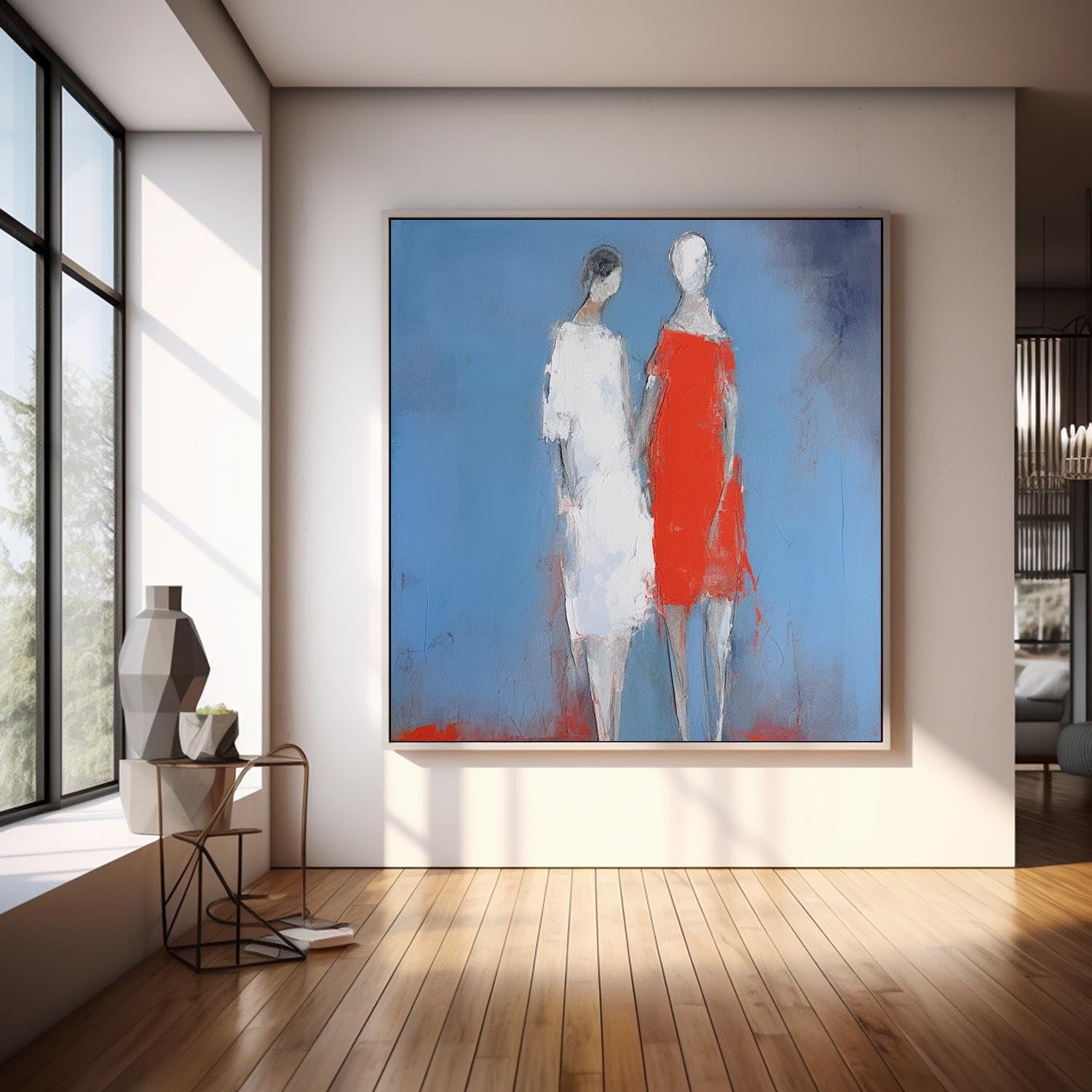 Abstract Couple Painting Square Romantic Wall Art Lovers Wall Art Love Couple Art