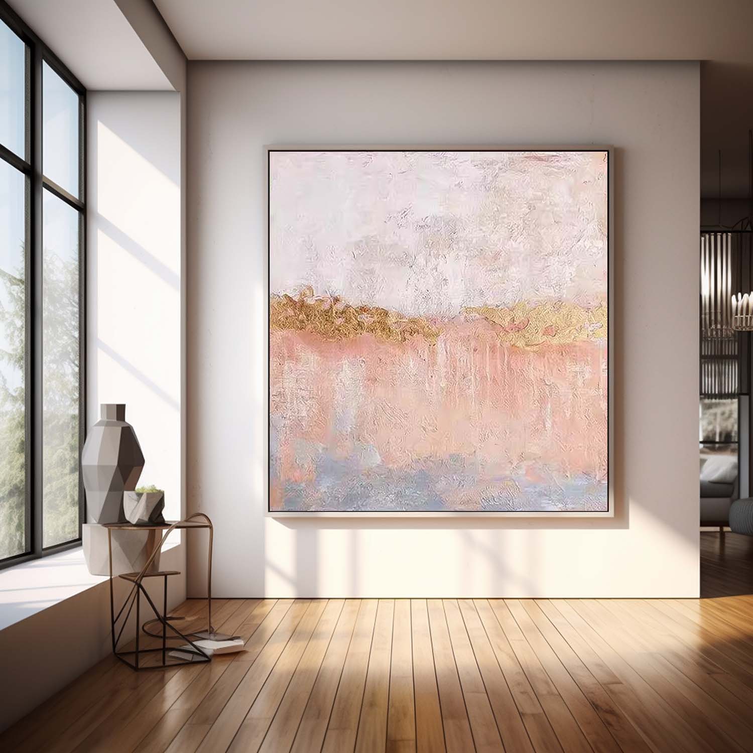Contemporary Minimalism Oil Painting Square Texture Abstract Pink Acrylic Painting On Canvas Wall Art