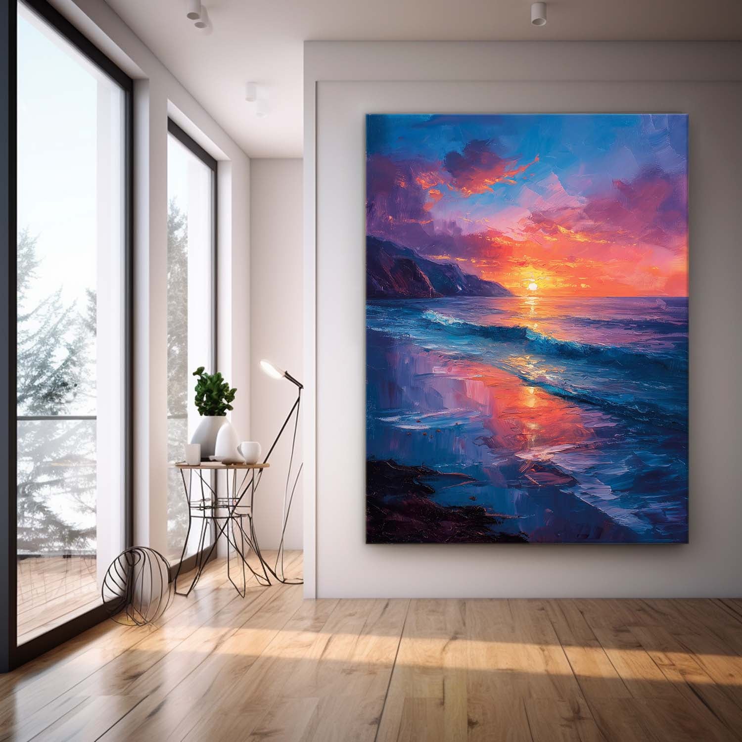 Large Sea Wall Art Original Abstract Beach Oil Painting On Canvas Texture Sunset Artwork Home Decor