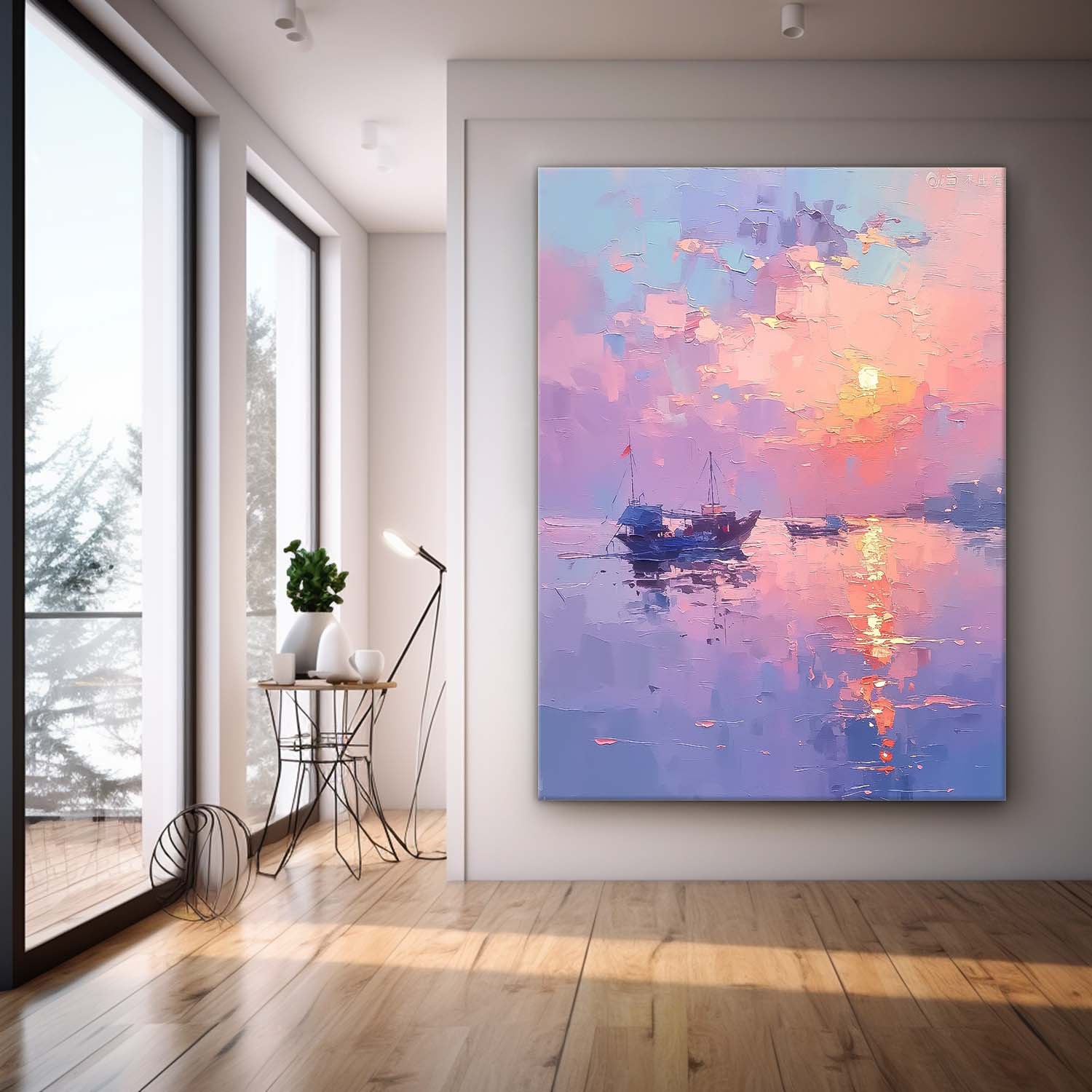 Abstract Sunset Scenery Wall Art Acrylic Painting Large Dreamy Colors Landscape Oil Painting On Canvas Home Decor
