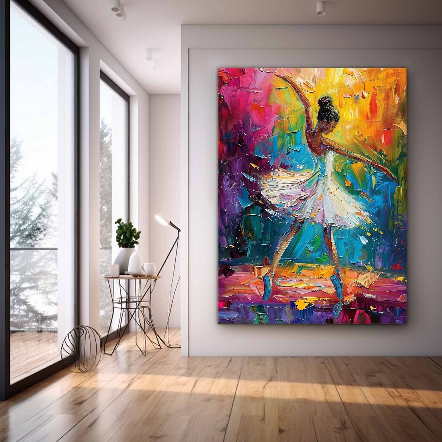 Large Multicolor Girl Painting Framed Original Exquisite Ballet Girl Wall Art Colorful Artwork Gift