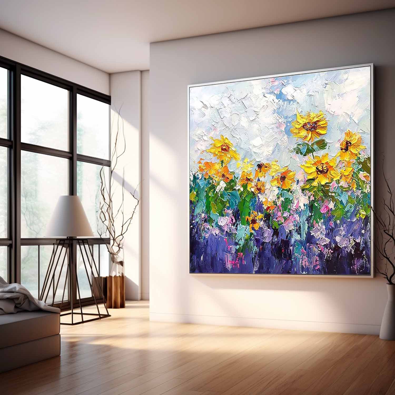 Original Sunflower Flower Wall Art Large Textured Floral Acrylic Painting Modern Floral Oil Painting On Canvas