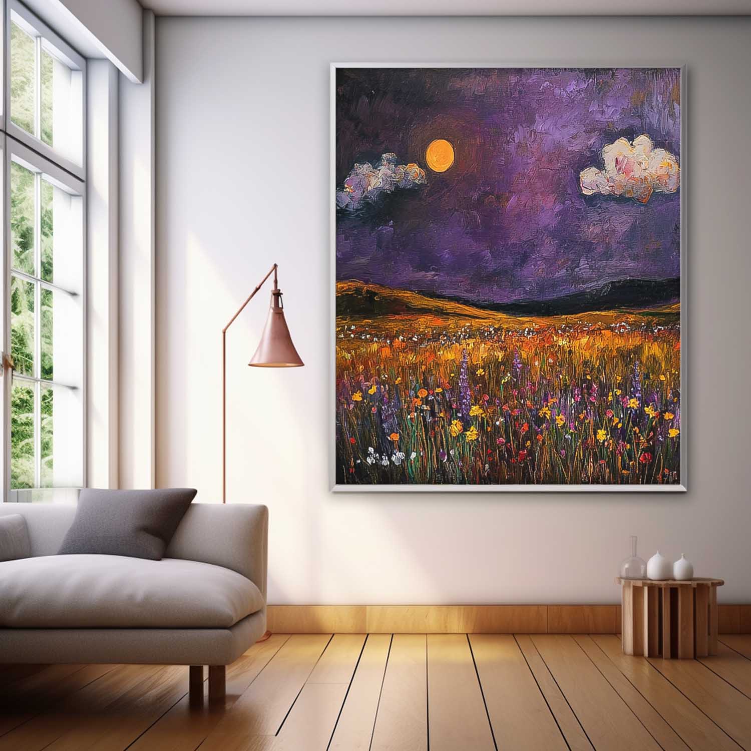 Large Spring Wall Art Original Landscape Oil Painting Abstract Purple Scenery Painting Living Room Decor
