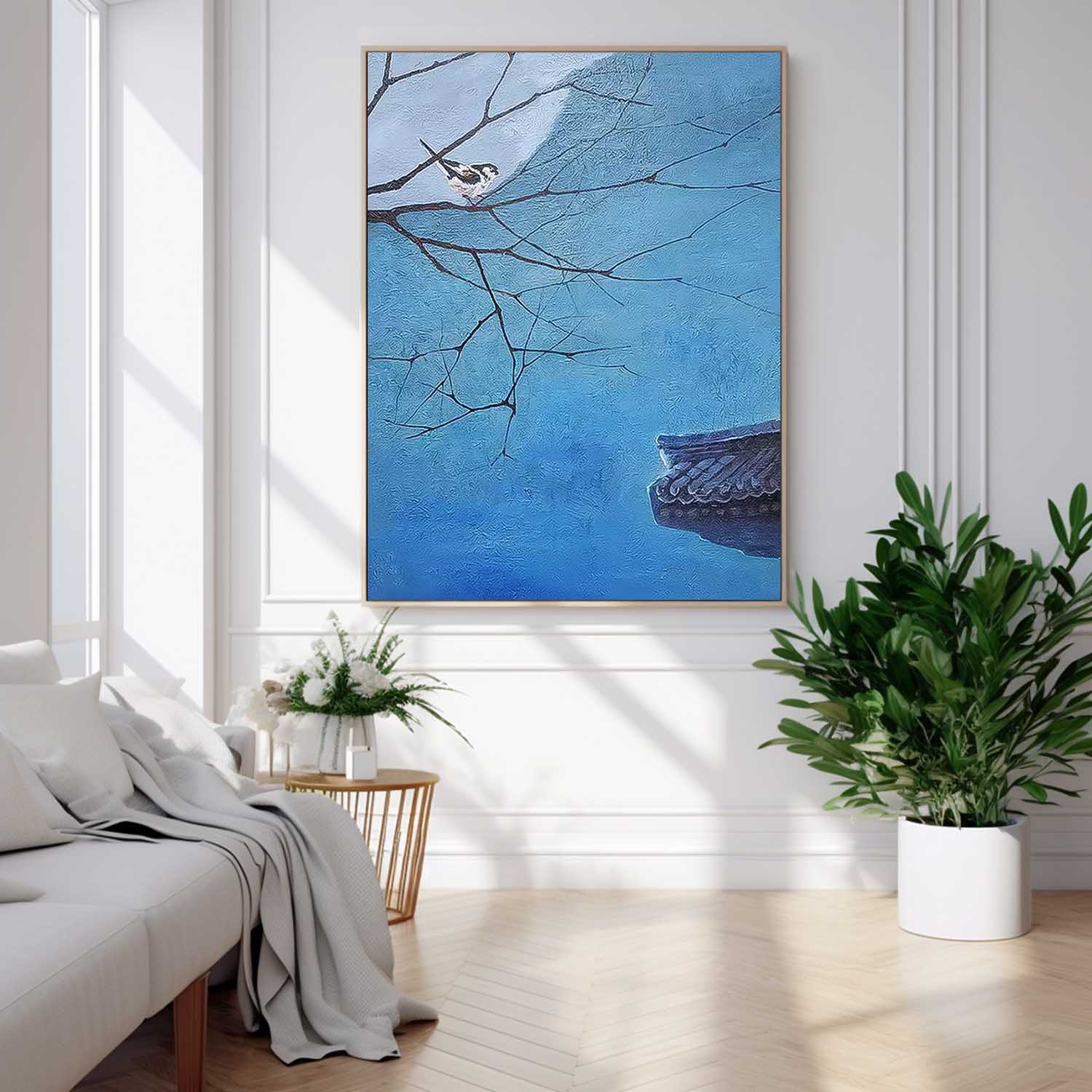 Large Blue Landscape Oil Painting On Canvas Abstract Scenery Wall Art Acrylic Painting Night View Home Decor