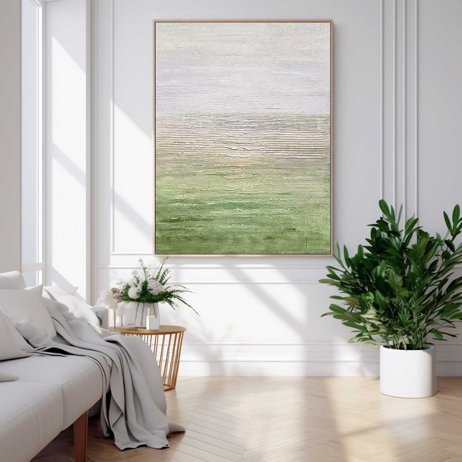 Large Wall Art Texture Minimalist Green Gradient Canvas Oil Painting Abstract Original framed Artwork