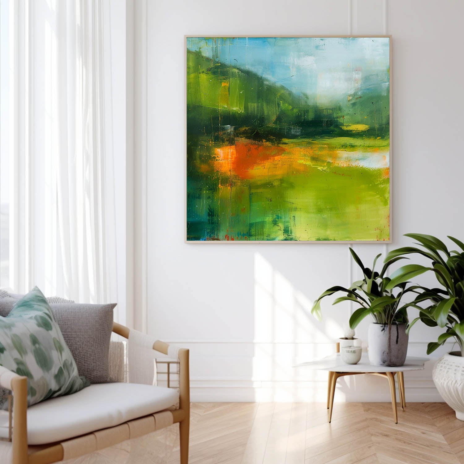 Modern Scenery Nature Art Green Original Landscape Wall Art Large Abstract Oil Painting Canvas Home Decor