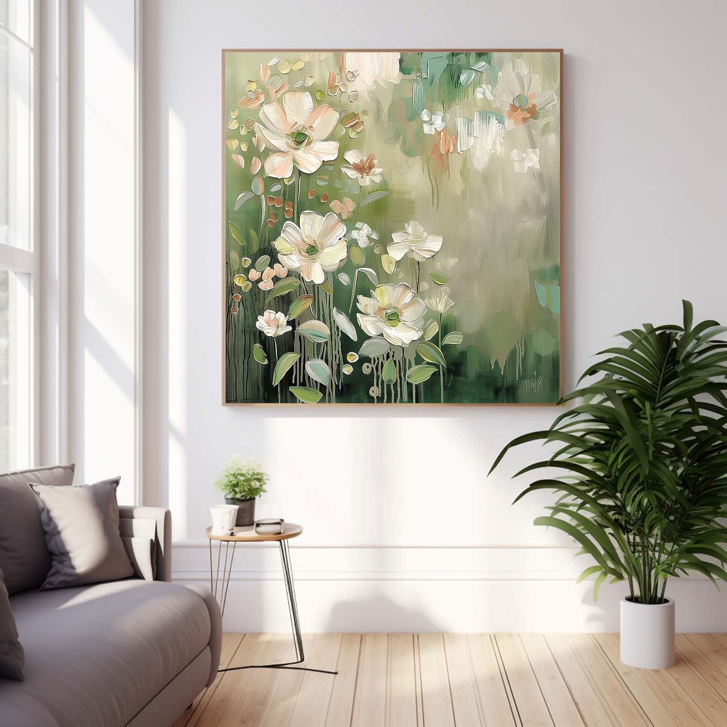 Lovely Original Flowers Abstract Wall Art Exquisite Green Acrylic Painting Modern Floral Oil Painting On Canvas
