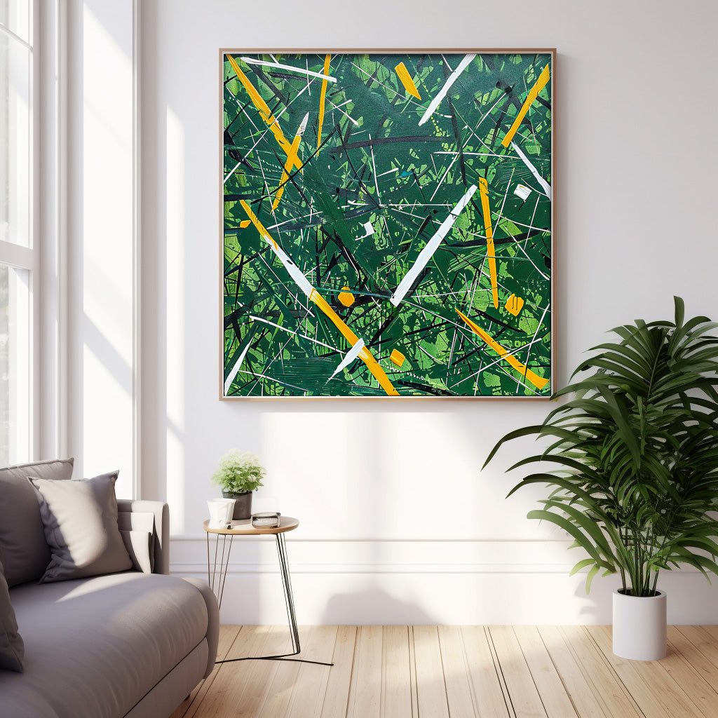 Great Abstract Art Original Painting For Sale Warm Green Square Acrylic Painting Canvas For Living Room