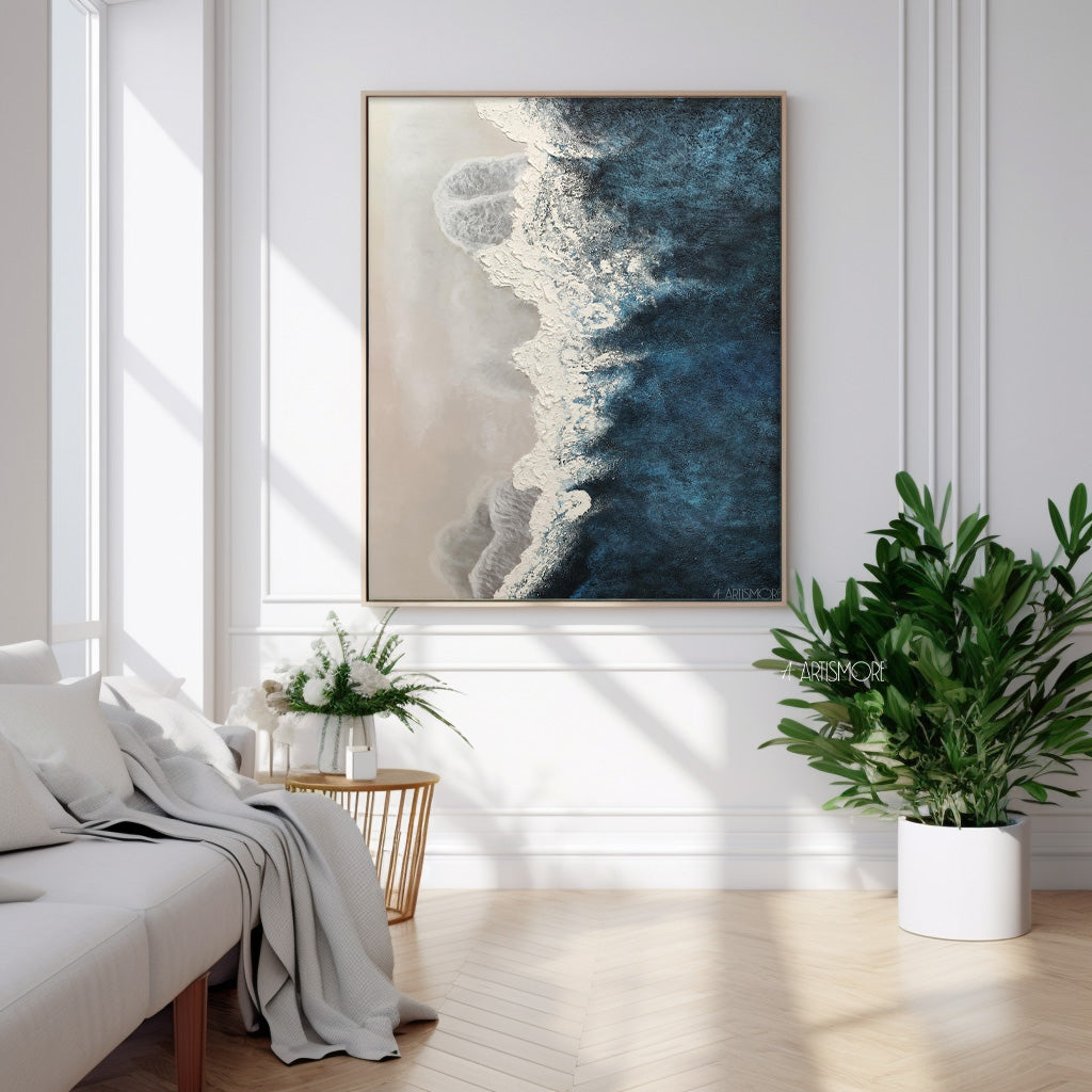 Blue Texture Ocean Abstract Oil Painting Large Ocean Original Painting On Canvas Modern Wall Art Living Room Decor
