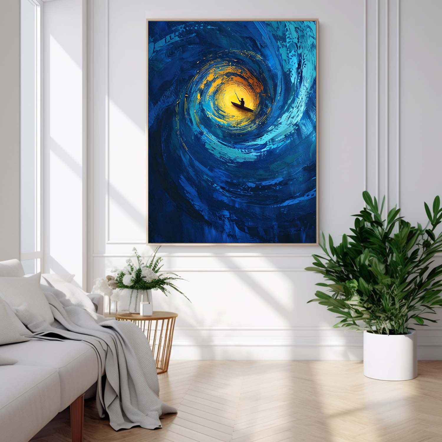 Blue Original Abstract Beach Oil Painting On Canvas Large Vortex Wall Art Texture Artwork Home Decor