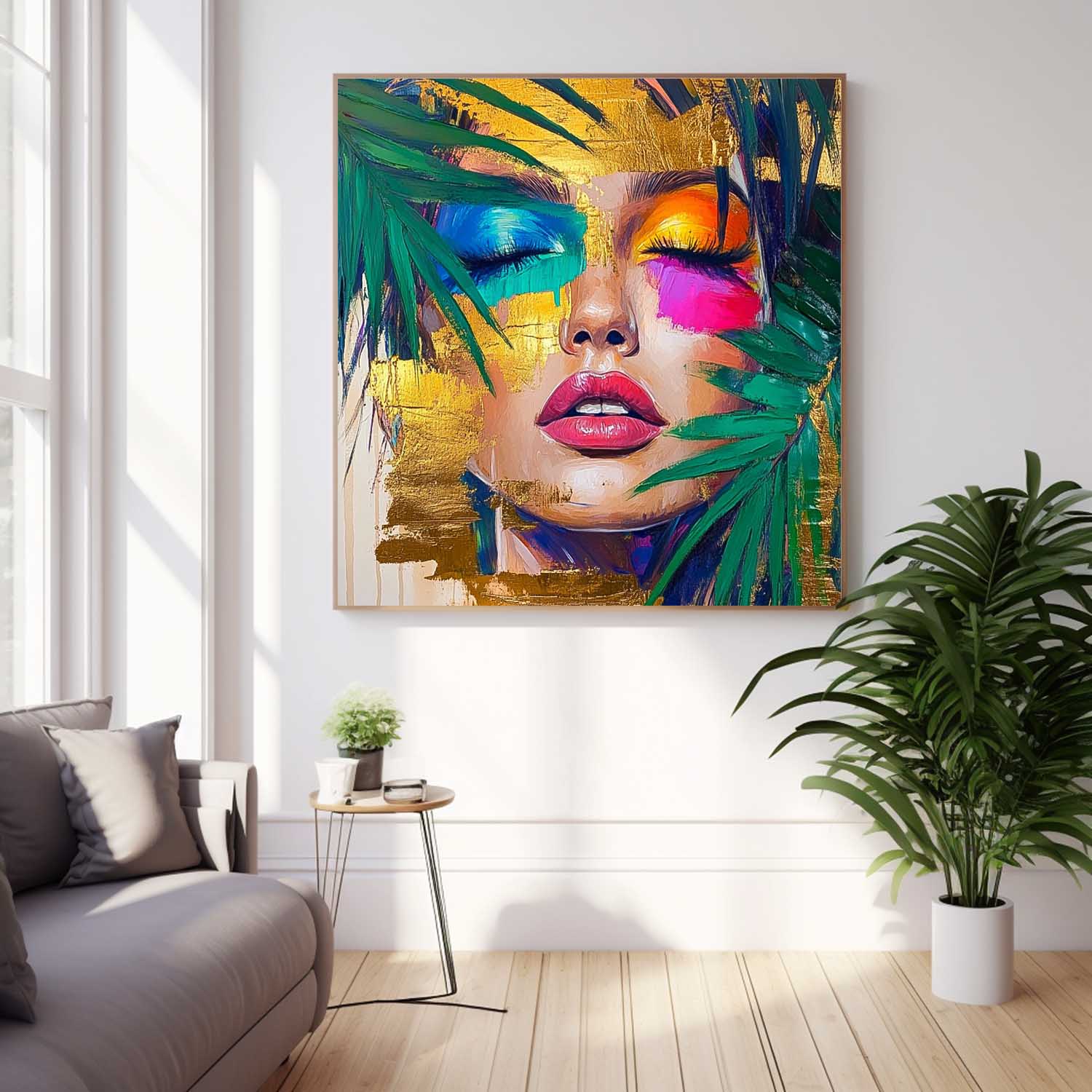 Square Large Woman Portrait Artwork Beautiful Girl Abstract Wall Art Origina Lady Acrylic Painting Canvas