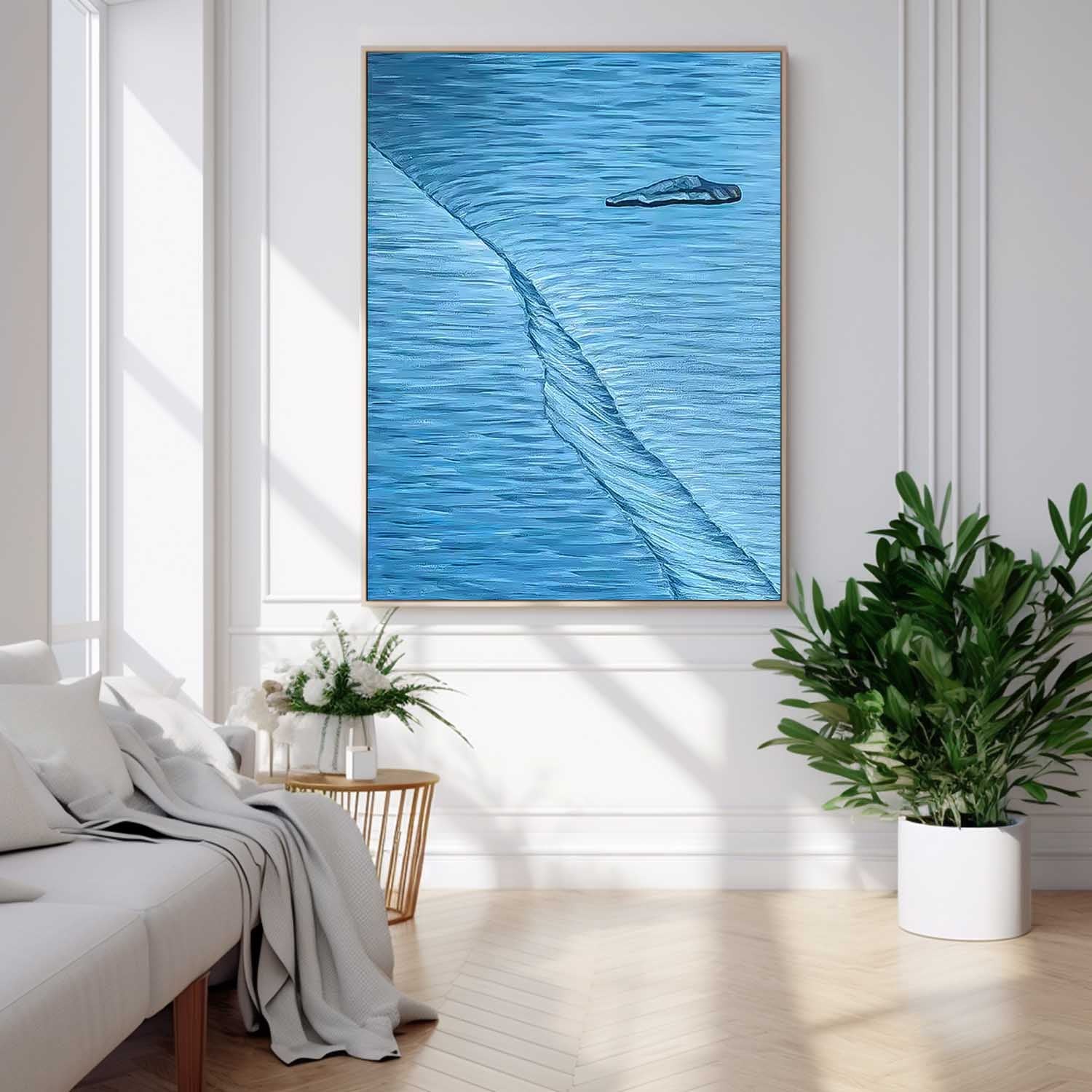 Original Hand-Painted Artwork Large Blue StereoscopicWall Art Minimalist Abstract Canvas Oil Painting