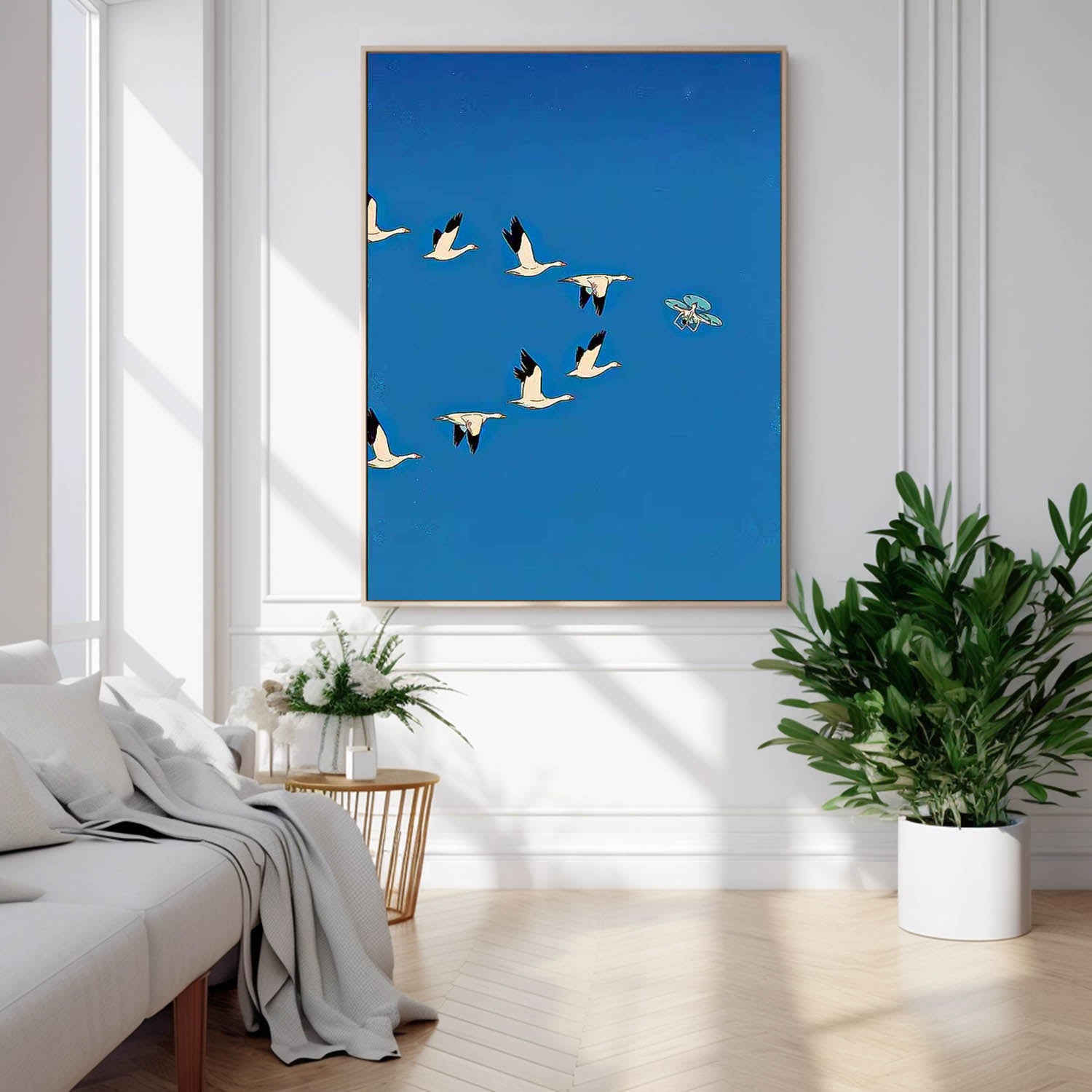 French Hand-Painted Oil Painting Large Wall Art Minimalist Wild Geese Abstract Canvas Oil Painting