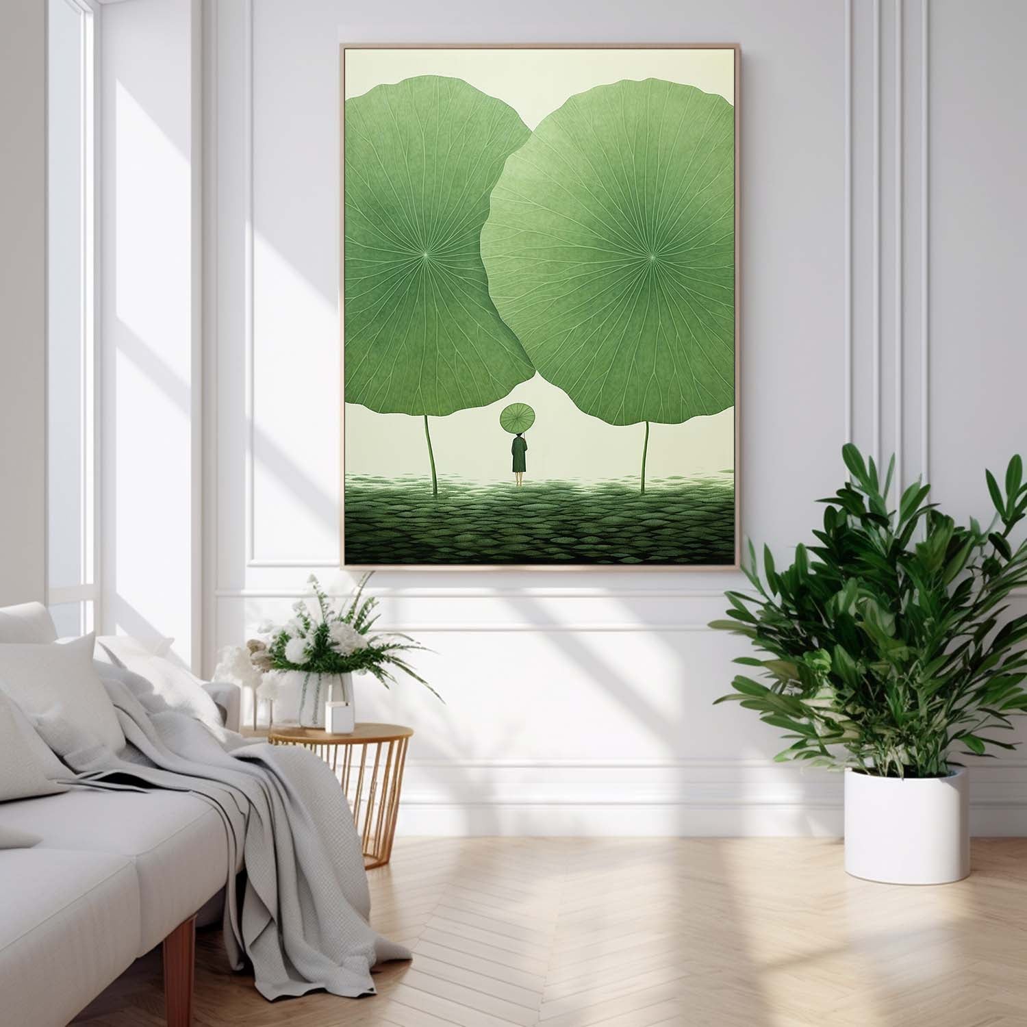 Original Modern Leaf Artwork Abstract Lotus Leaf Oil Painting On Canvas Floral illustration Wall Art Home Decor