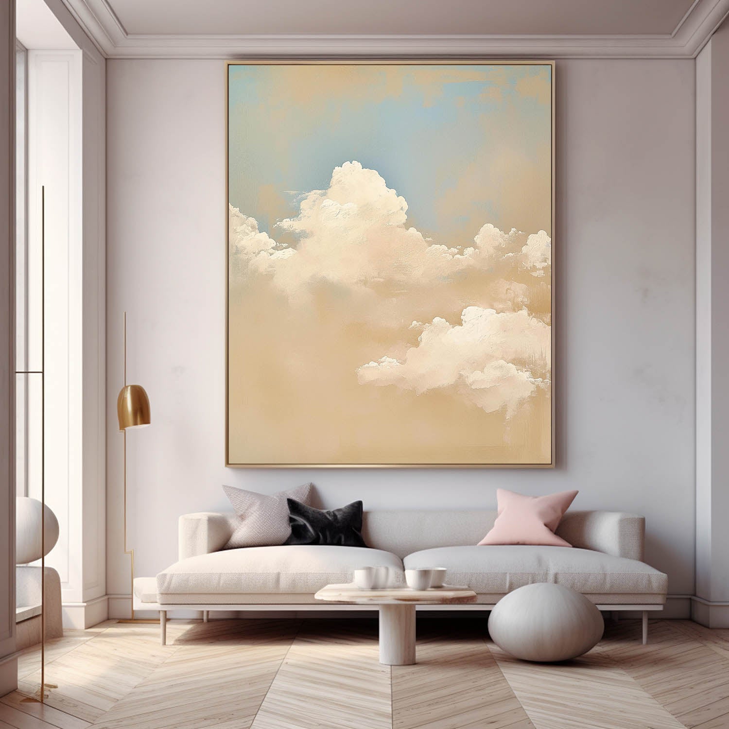 Abstract Cloud Oil Painting Warm Yellow Cloudiness Texture Large Cloud Painting On Canvas For Living Room