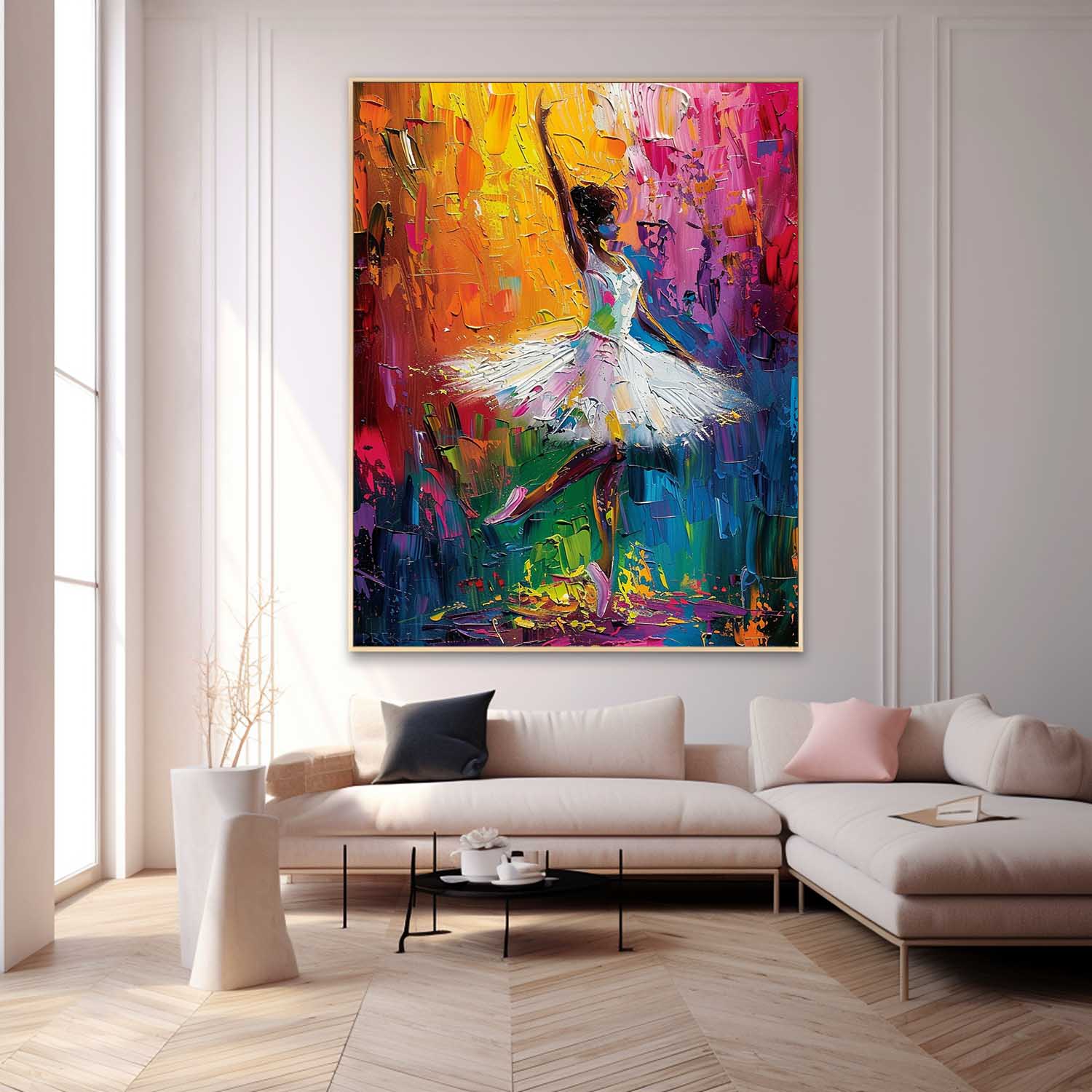 Colorful Artwork Original Exquisite Ballet Girl Wall Art Large Multicolor Girl Painting Framed Gift