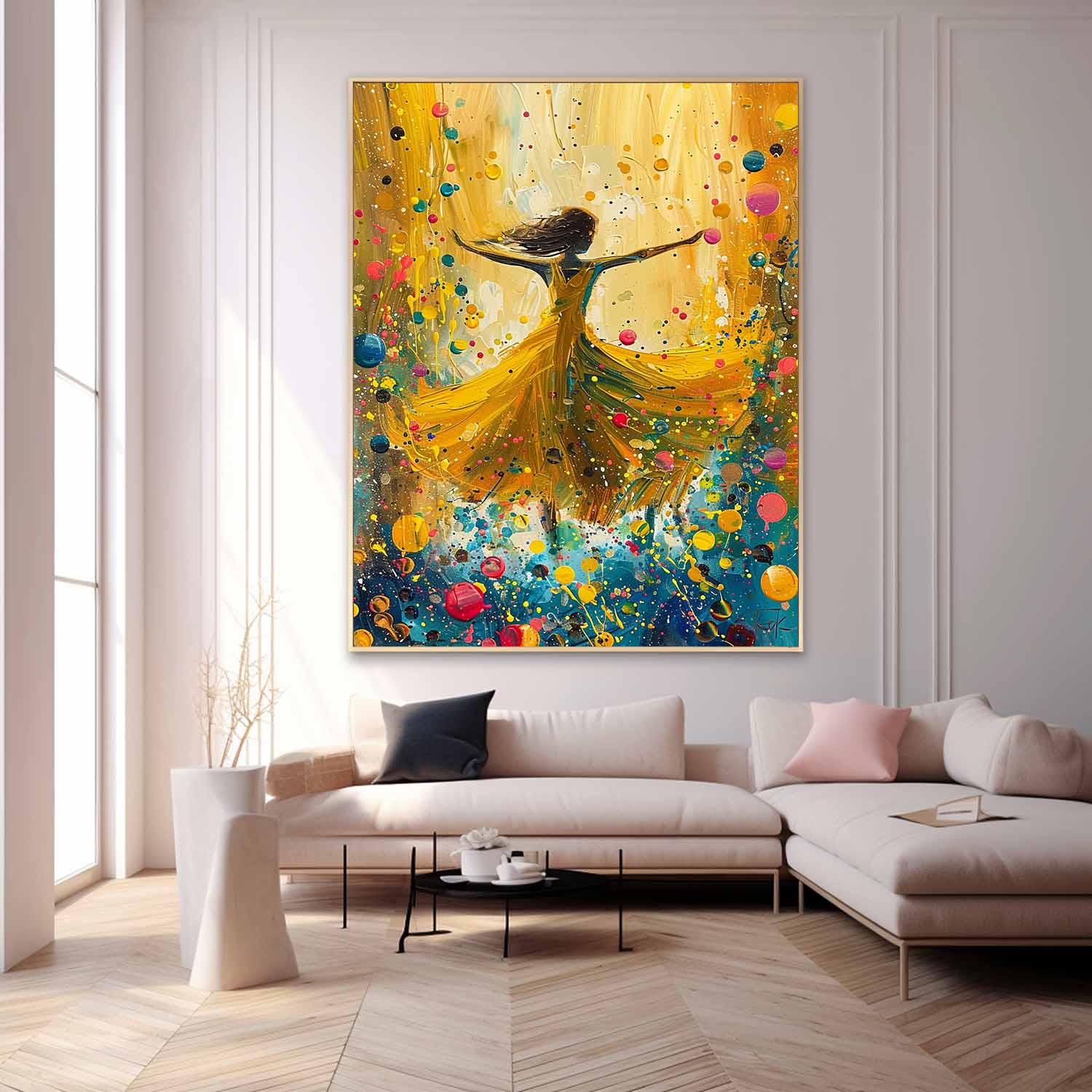 Original Exquisite Ballet Girl Wall Art Large Multicolor Girl Painting Framed Colorful Artwork Gift