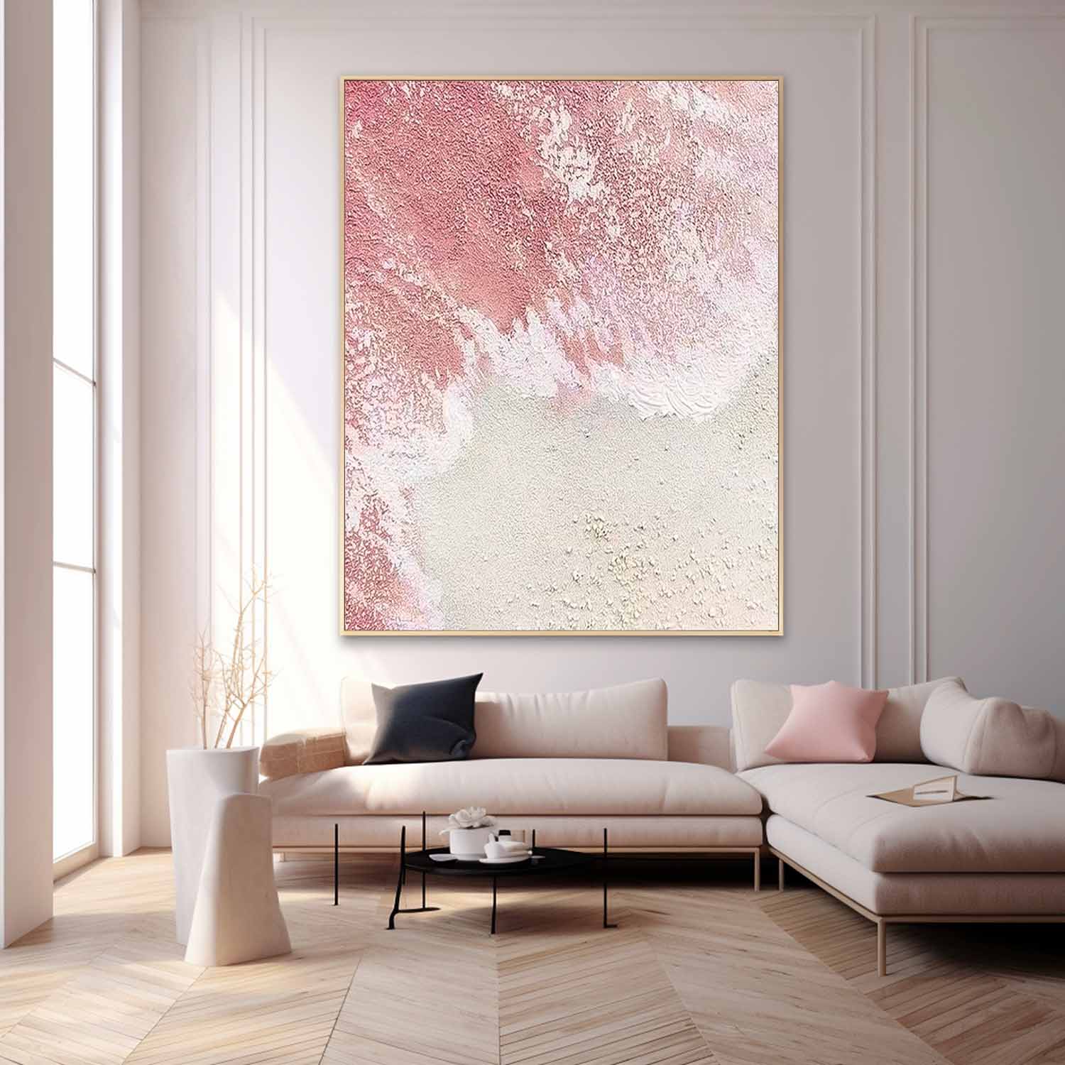 Original Abstract Beach Oil Painting On Canvas Large Pink Ocean Wall Art Handmade Texture Artwork Home Decor