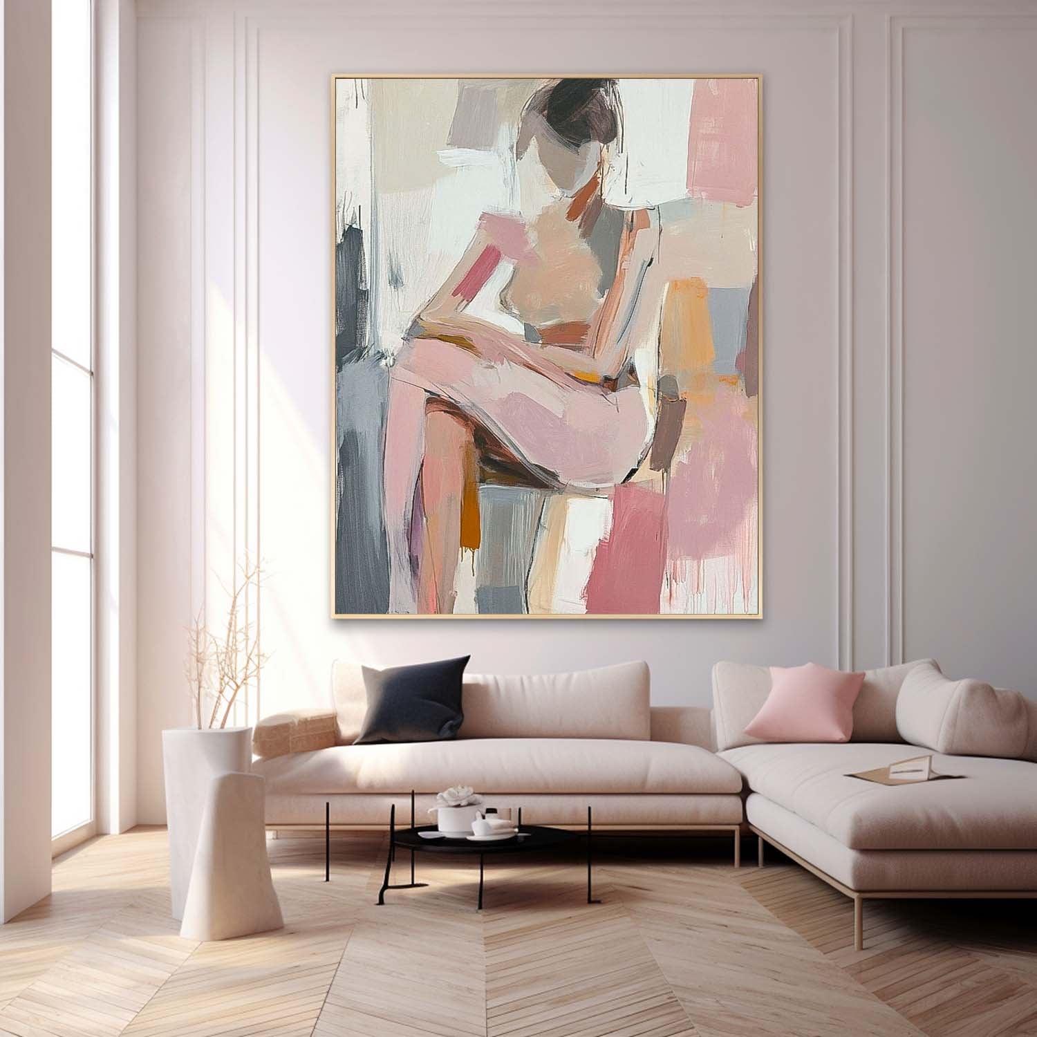 Abstract Doodle Artwork Original Wall Art Framed Large Girl Painting Abstract Lady Painting For Living Room