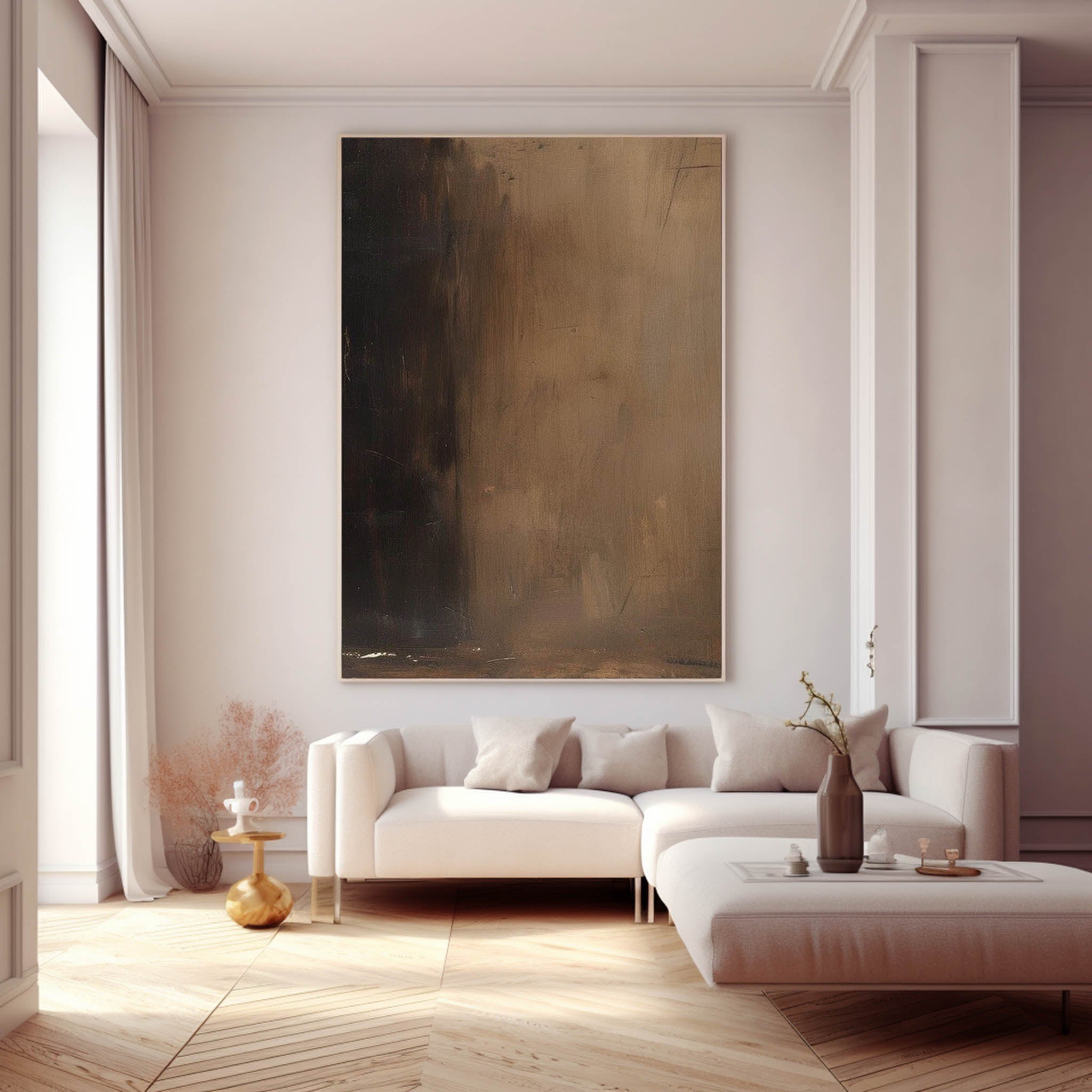 Brown Modern Minimalist  Wall Art Large Original Abstract Oil Painting On Canvas For Living Room