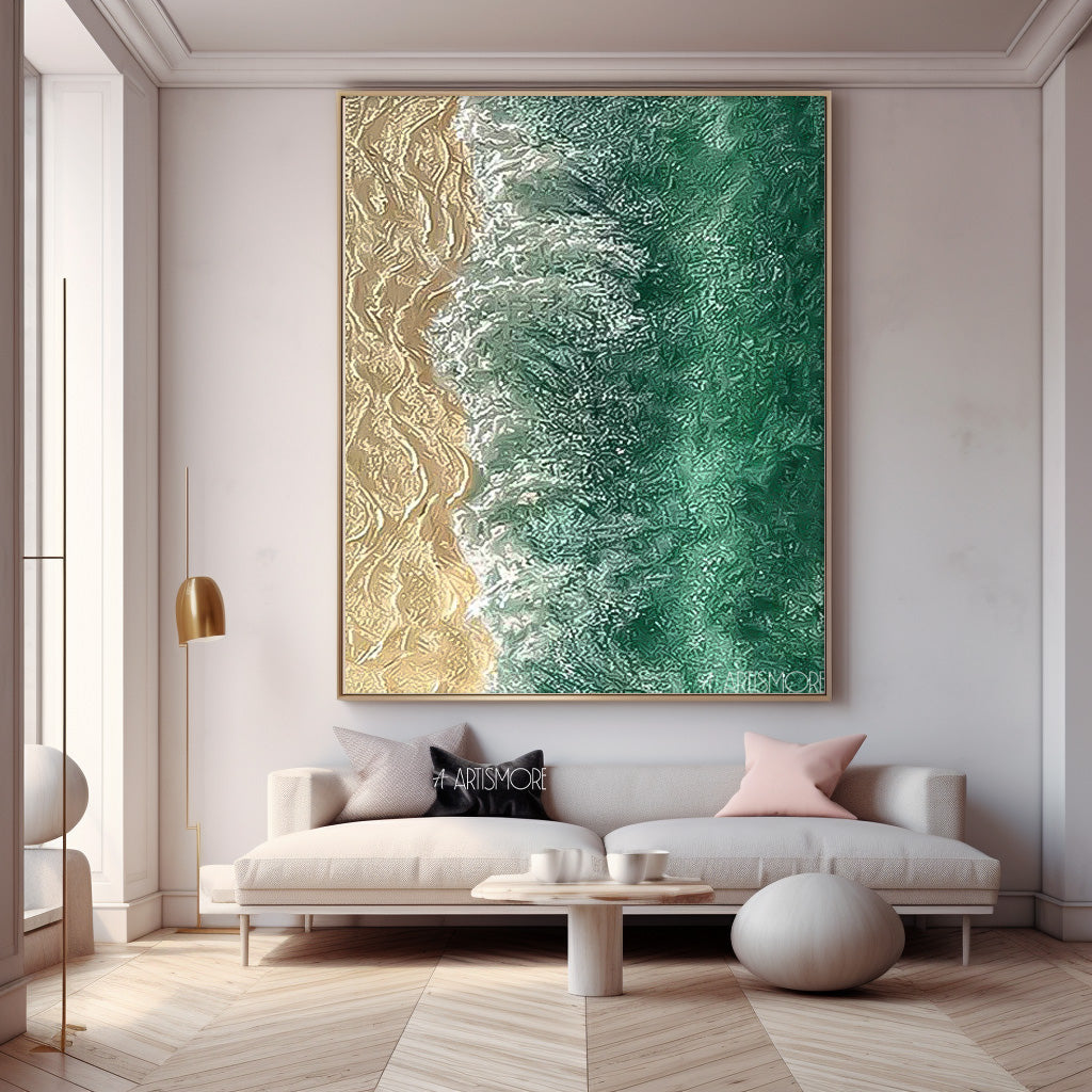 Green Texture Ocean Abstract Oil Painting Large Ocean Original Painting On Canvas Modern Wall Art Living Room Decor
