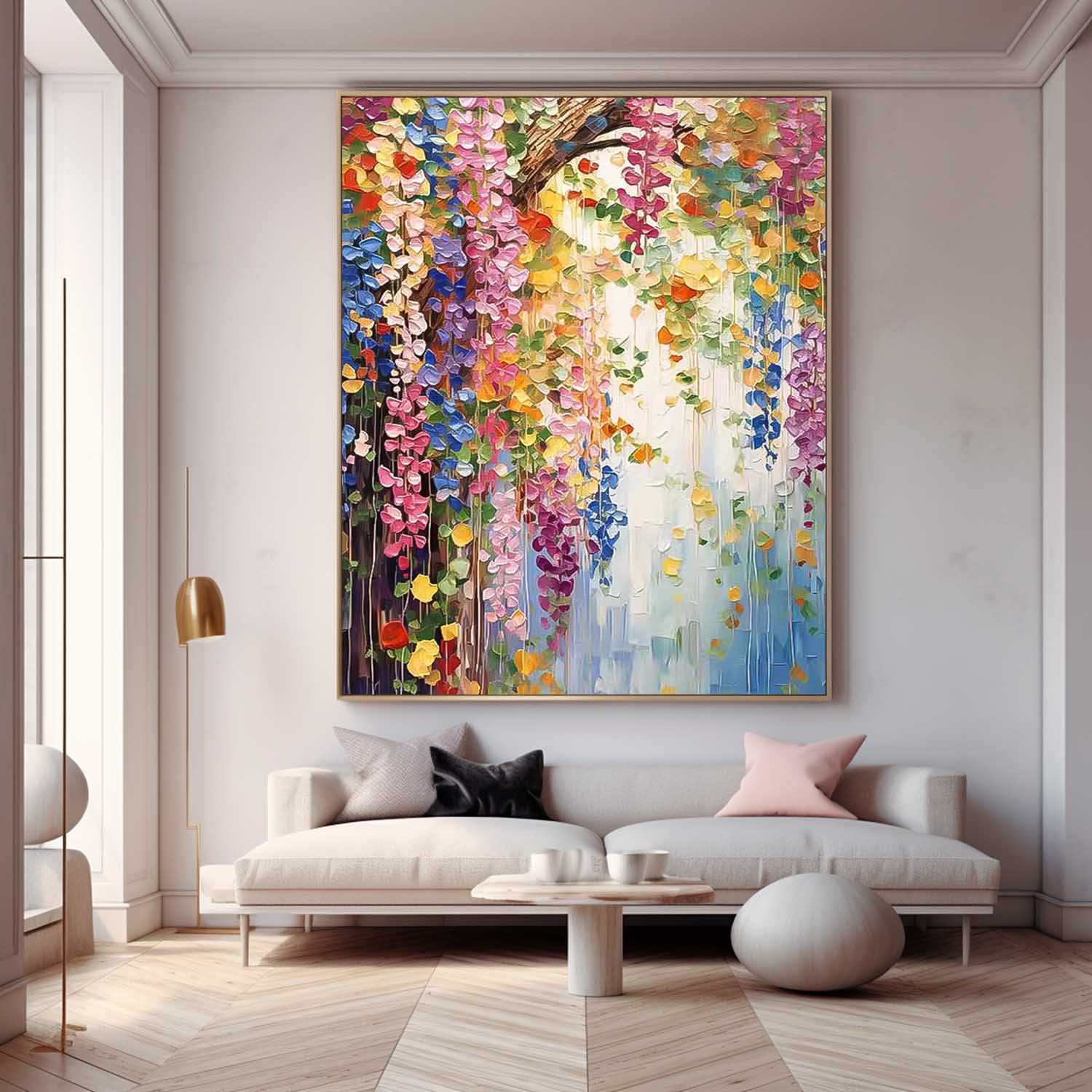 Colorful Petal Abstract Acrylic Painting On Canvas Contemporary Flower Waterfall Wall Art Spring Artwork