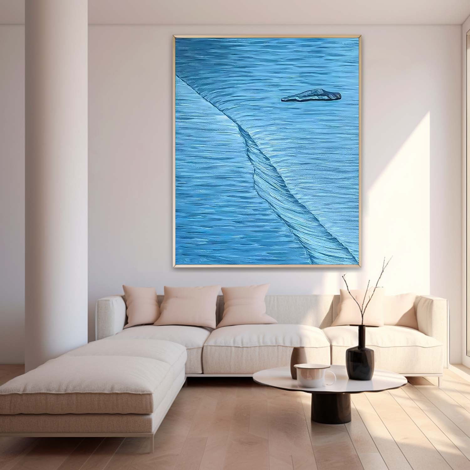 Original Hand-Painted Artwork Large Blue StereoscopicWall Art Minimalist Abstract Canvas Oil Painting