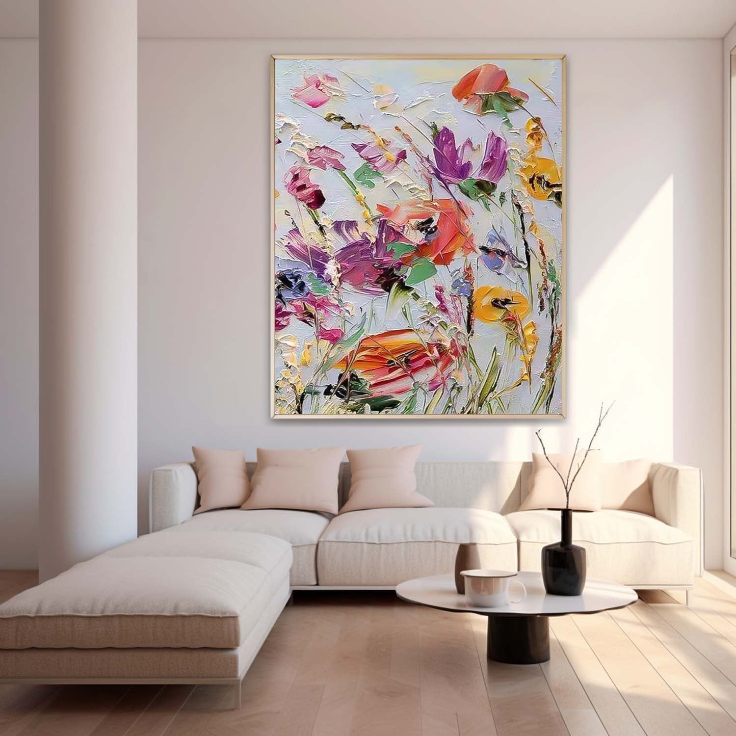 Colorful Floral Abstract Acrylic Knife Painting On Canvas Contemporary Flower Wall Art Boho Art