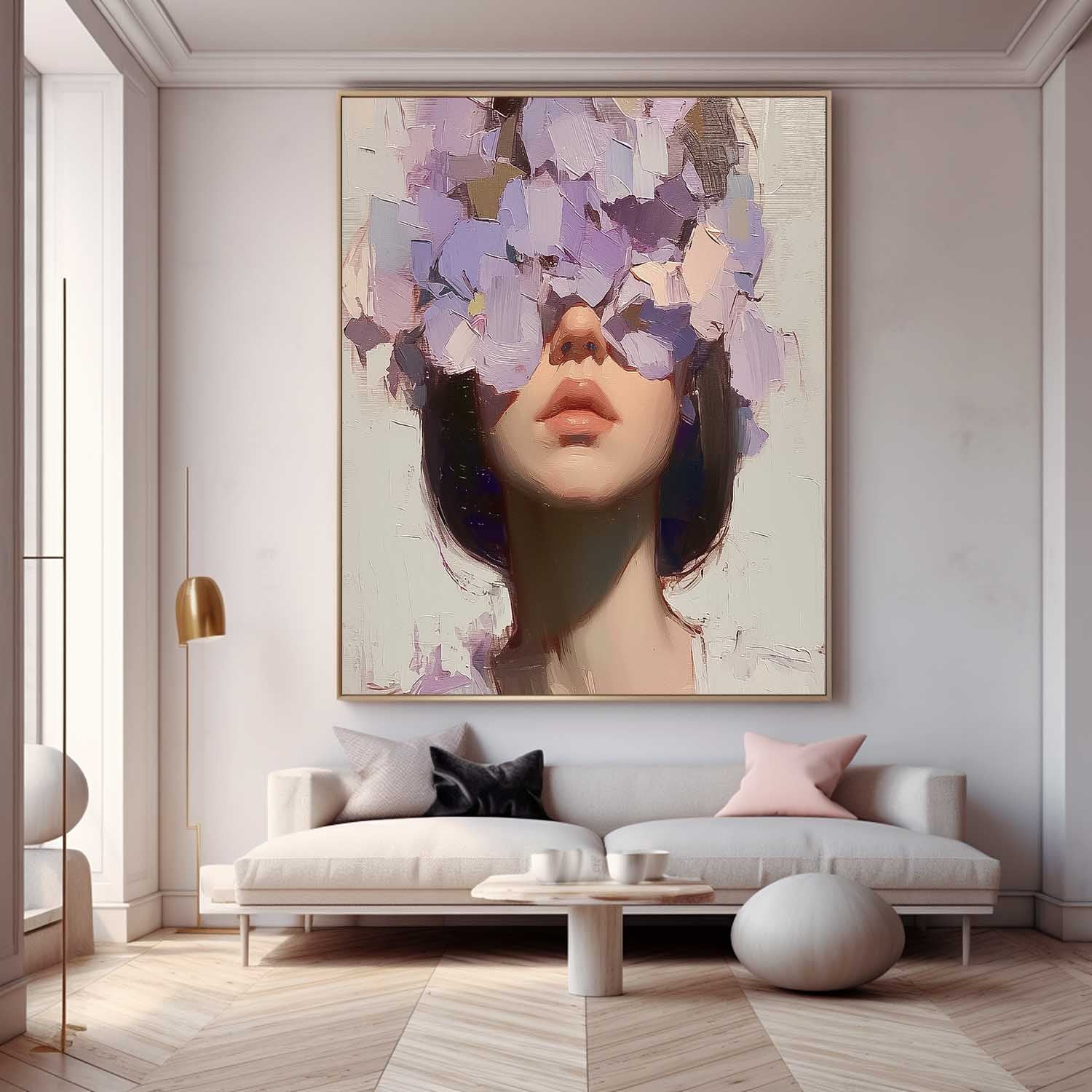 Abstract Lady Painting Woman Face Painting Large Faceless Portrait Artwork Original Flower Figurative Canvas Art Framed Woman Art Home Decor