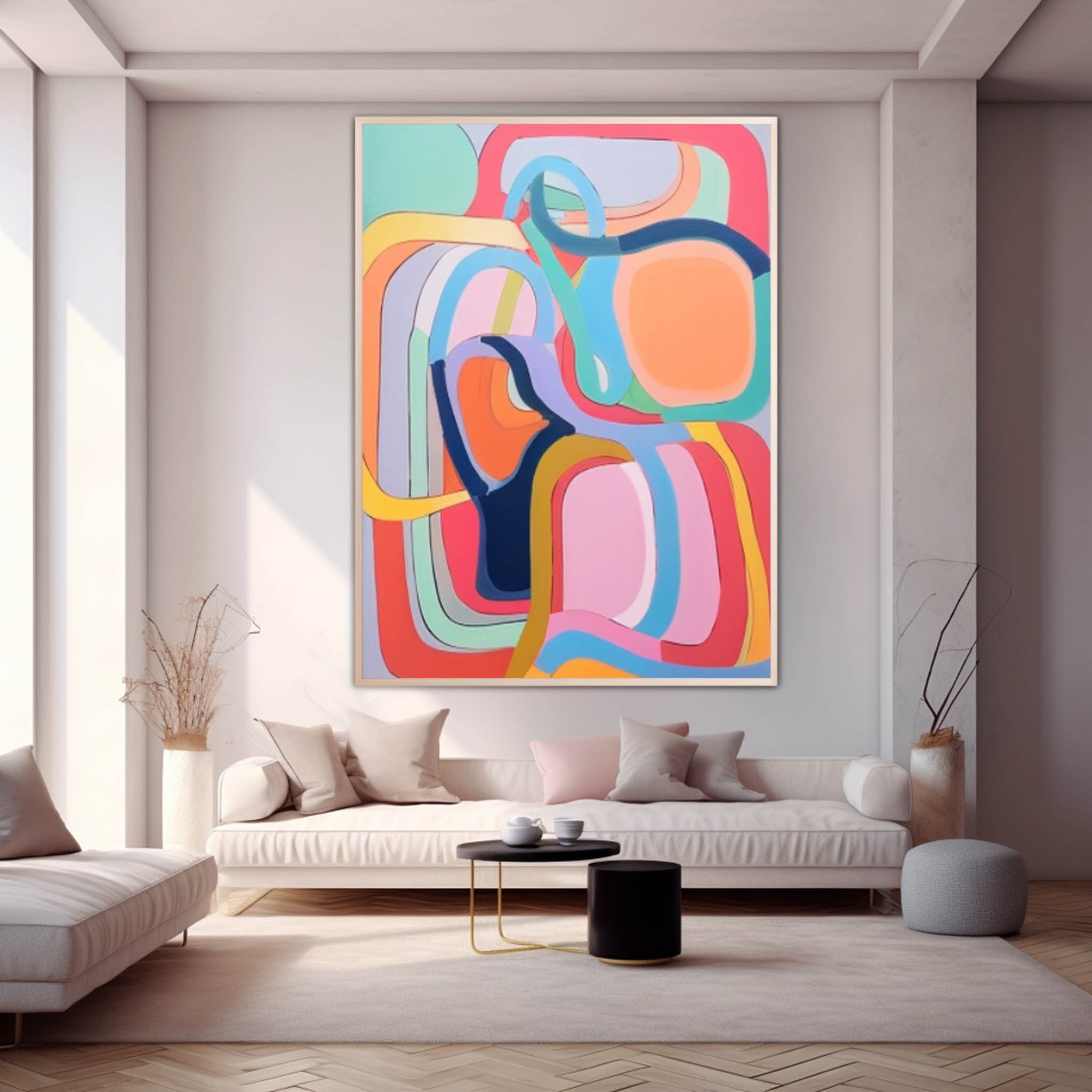 Extra Large Canvas Art Pink Line Original Abstract Oil Painting Modern Wall Art Home Decor