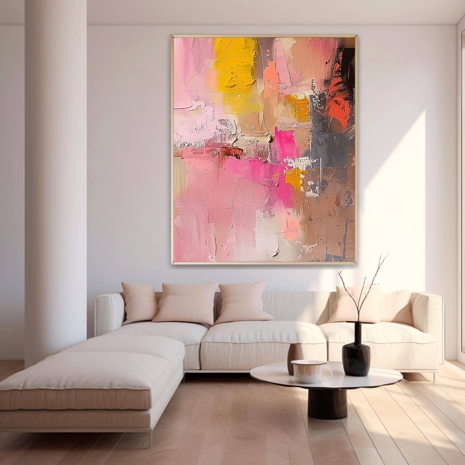 Large Modern Acrylic Painting On Canvas Pink Texture Color Abstract Oil Painting Original Artwork Decor