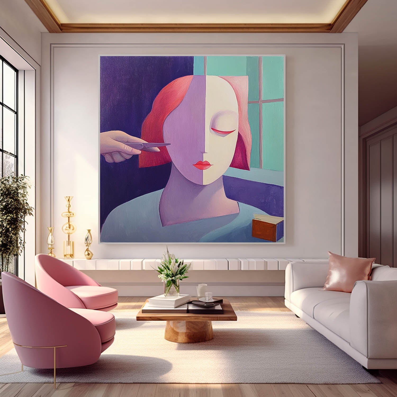 Origina Figure Acrylic Painting Canvas Sculptural style Abstract Wall Art Square Large Portrait Artwork