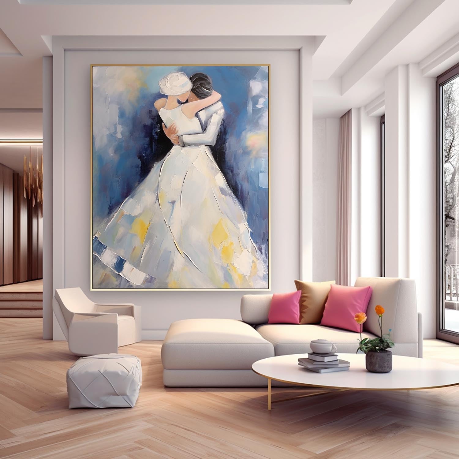 Original Wall Art Character Outline Painting Large Texture Painting Framed Wedding Artwork Anniversary Wedding Gift