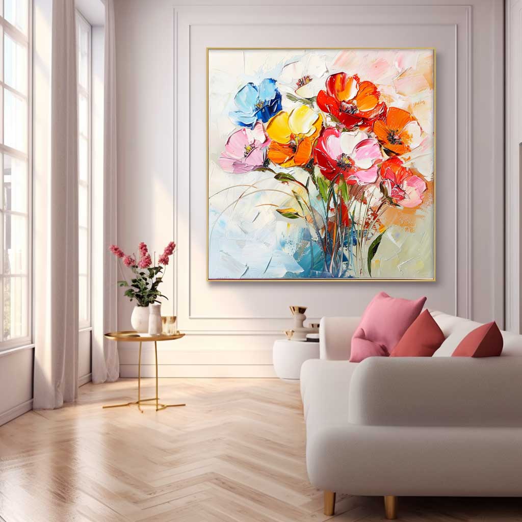 Thick Texture Acrylic Painting Lovely Colorful Original Flowers Abstract Wall Art Modern Floral Oil Painting Canvas