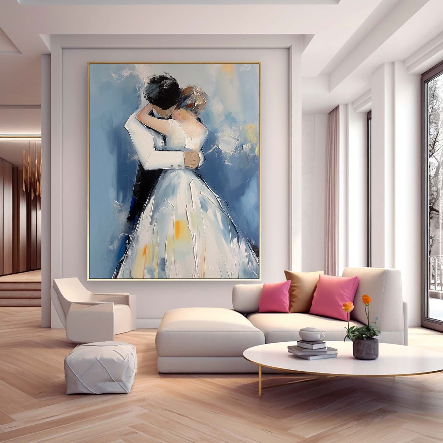 Character Outline Painting Large Texture Painting Framed Wedding Artwork Original Wall Art Anniversary Wedding Gift