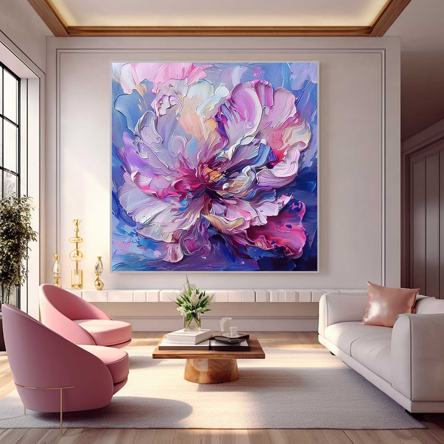 Purple Floral Acrylic Painting Cute Flowers Oil Painting On Canvas Contemporary Bohemian Decor Art For Sale