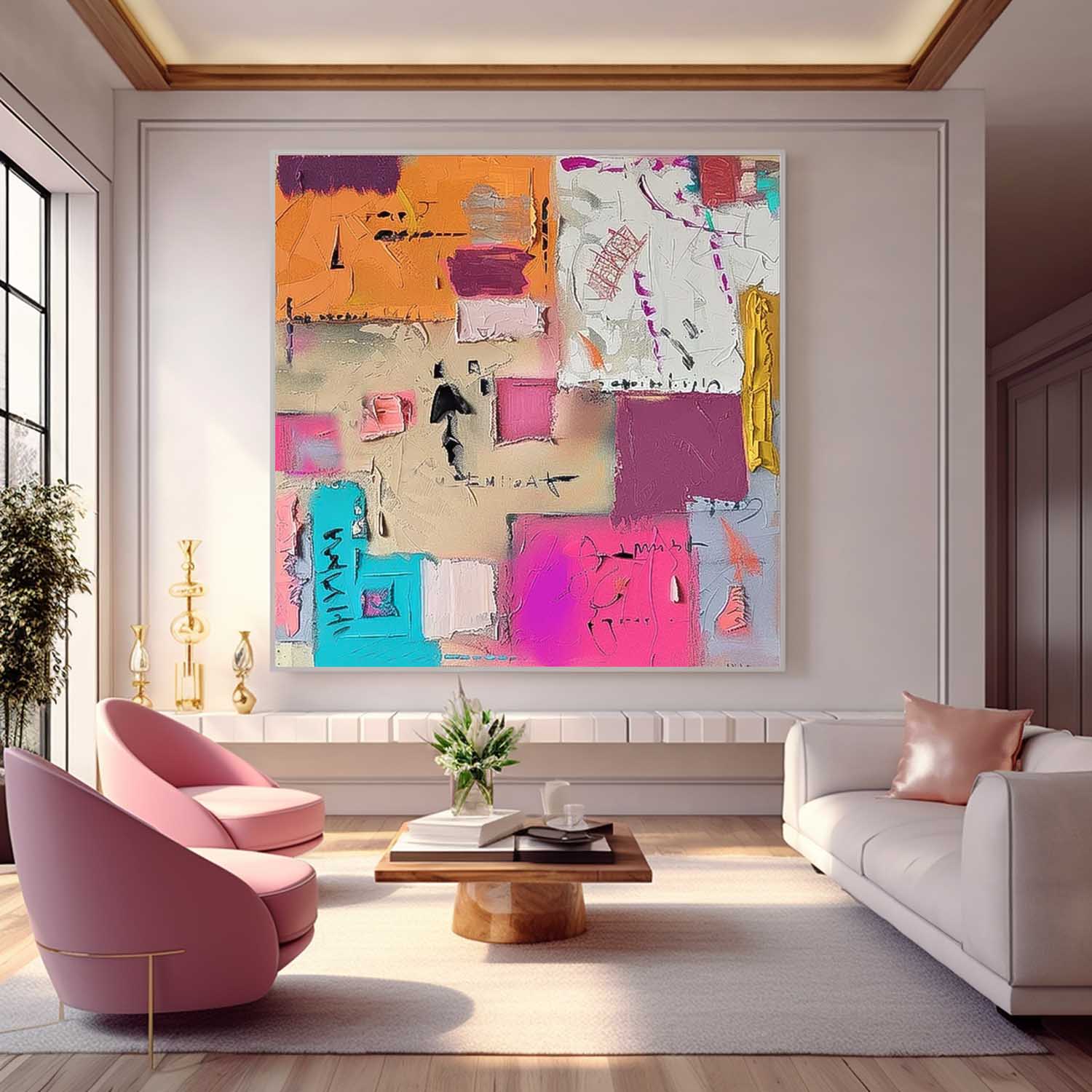 Colorful Graffiti Oil Painting Square Texture Abstract Colorful Acrylic Painting On Canvas Lovely Wall Art