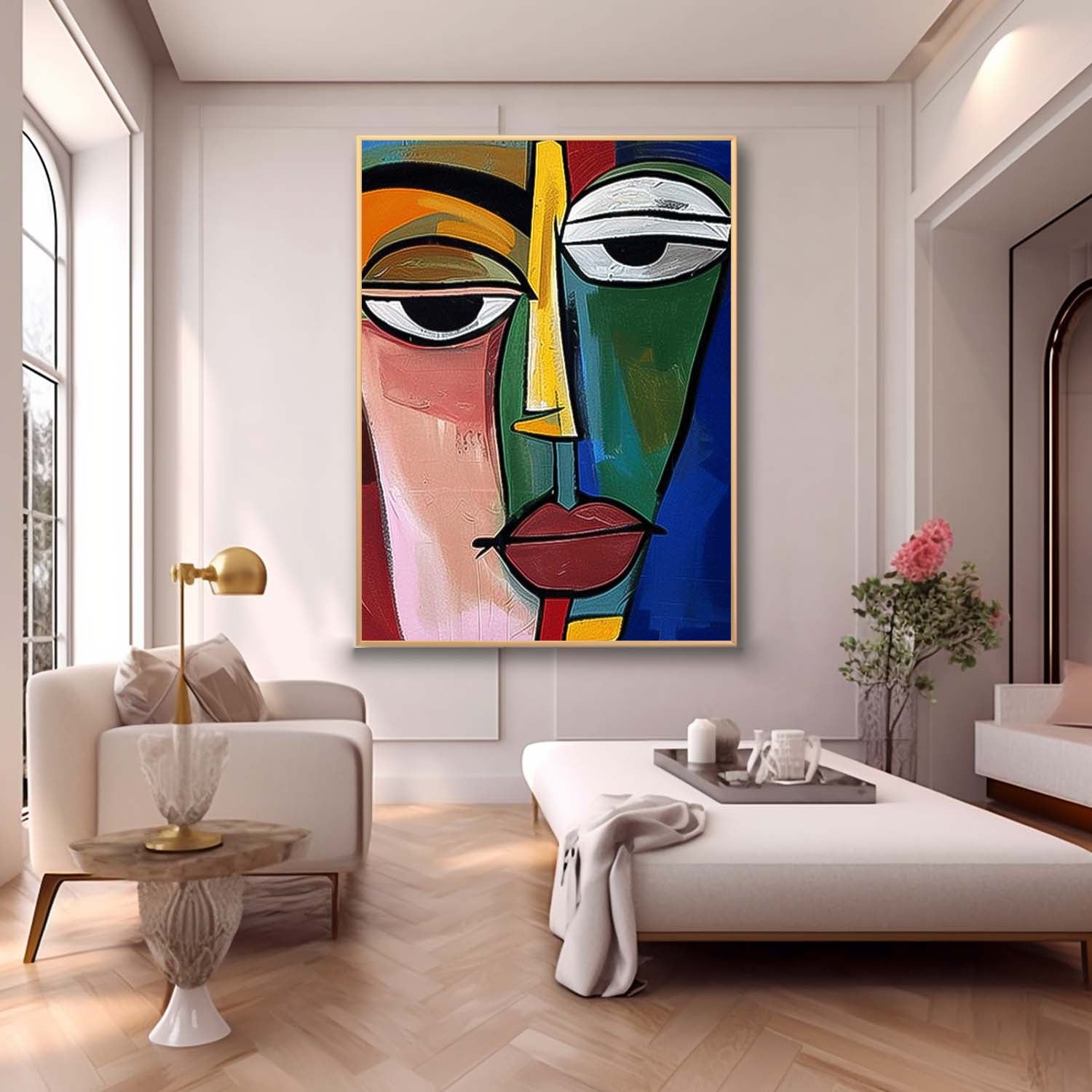 Original Colourful Bold Bright Artwork Expressive Abstract Faces Painting Modern Wall Art Home Decor