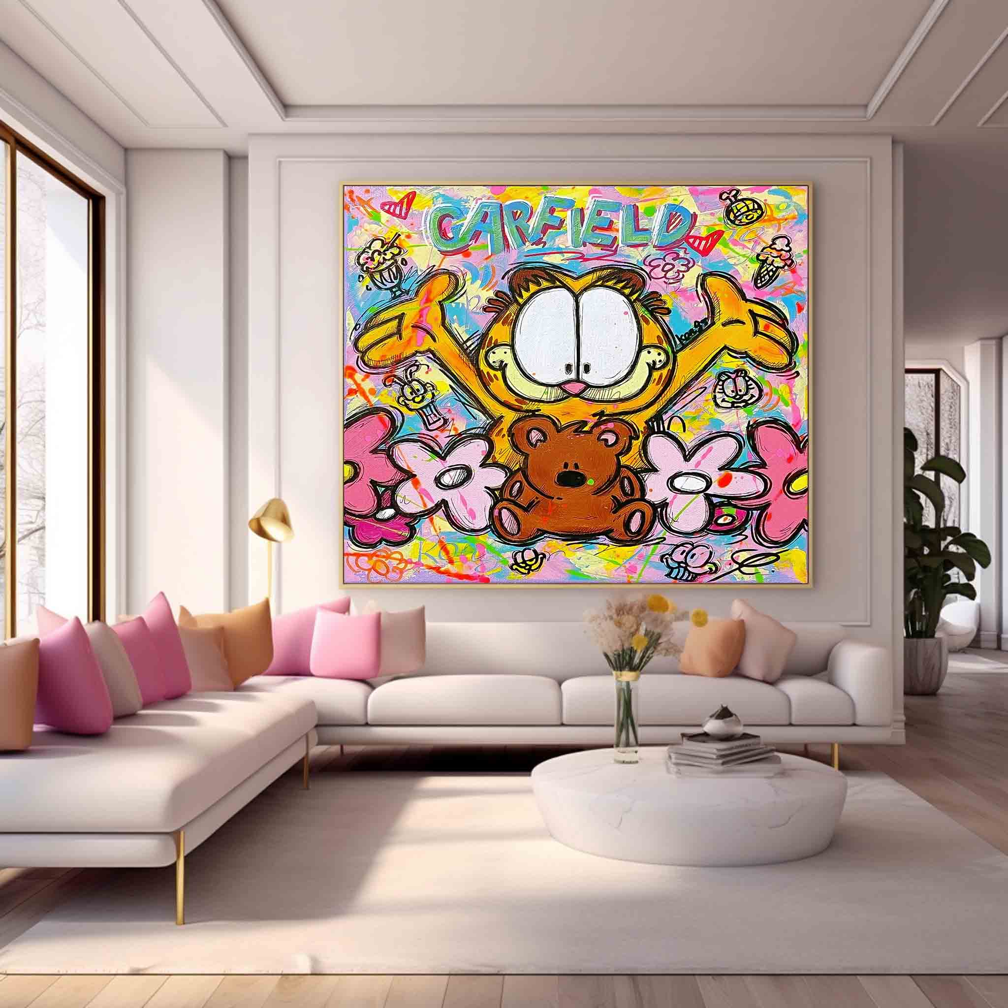 Modern Abstract Animal Oil Painting On Canvas Cute Garfield Painting Wall Art Living Room Decor