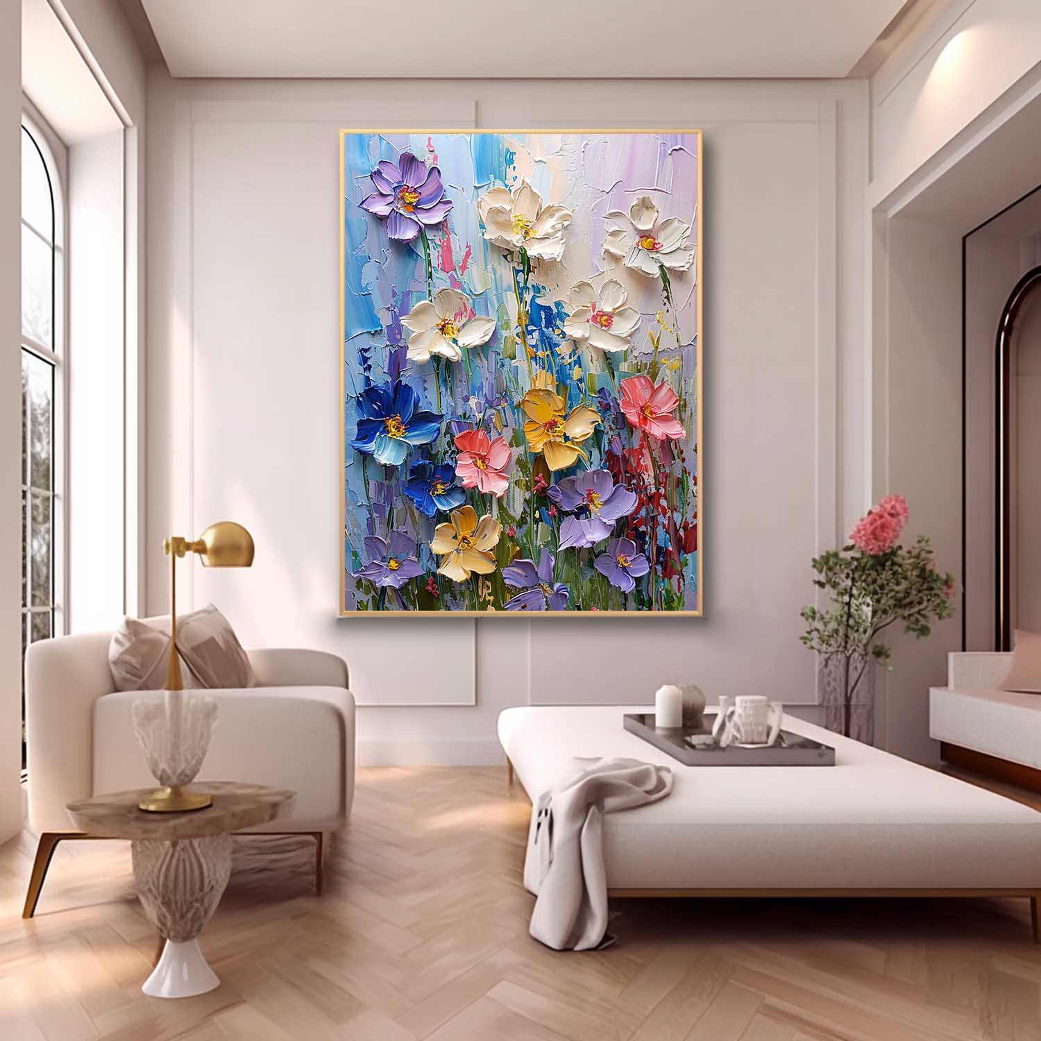 Original Floral Painting Abstract Flower Acrylic Painting On Canvas Large Lovely Textured Art Home Decor