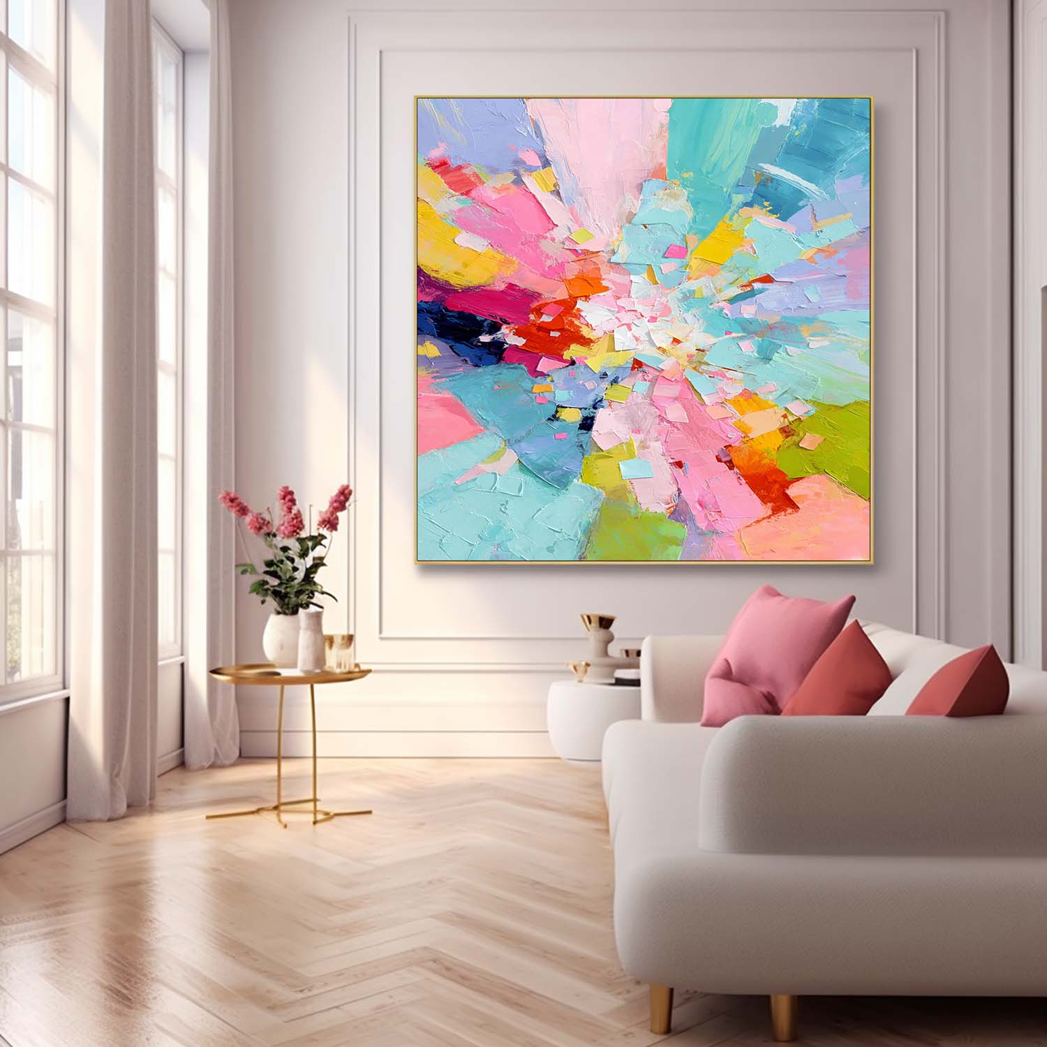 Square Vibrant Colorful Abstract Oil Painting Canvas Wall Art Modern Geometric Style Texture Home Decor