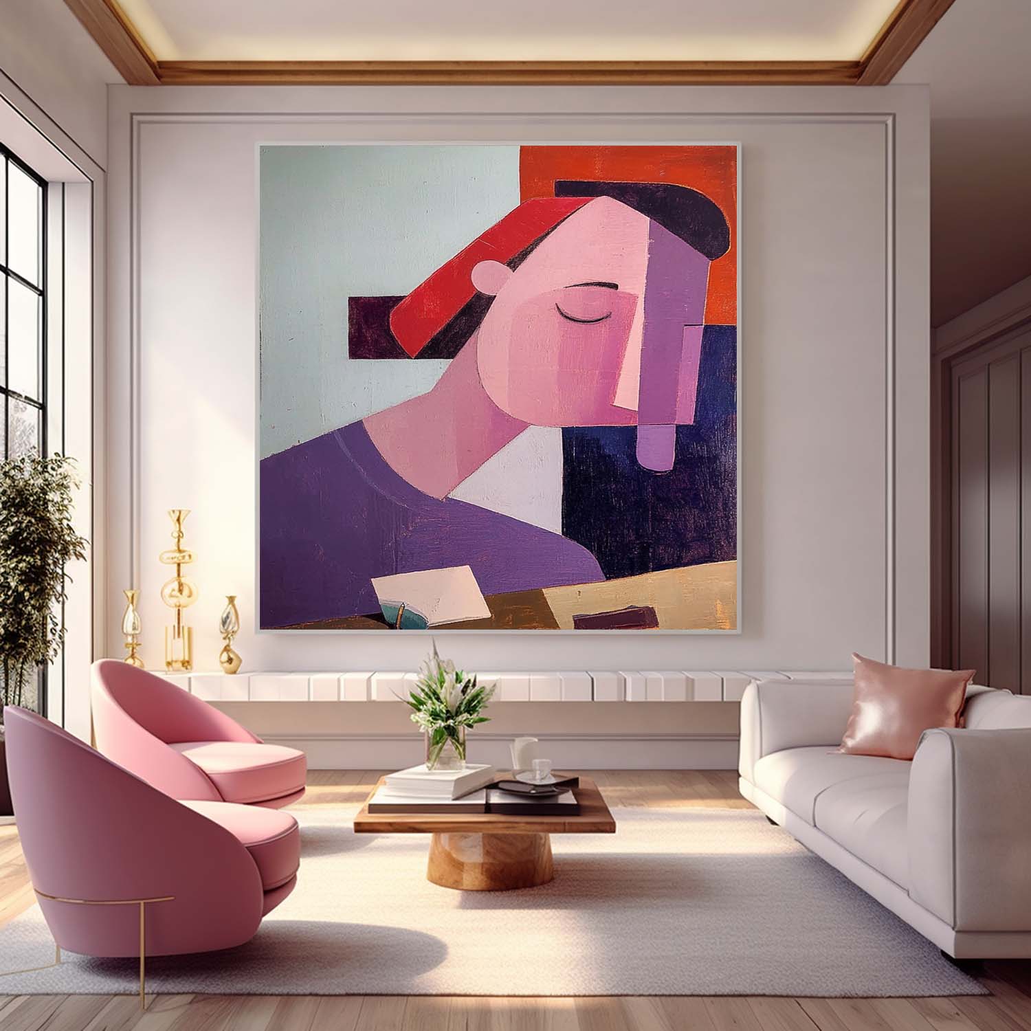 Sculptural style Abstract Wall Art Origina Figure Acrylic Painting Canvas Square Large Portrait Artwork