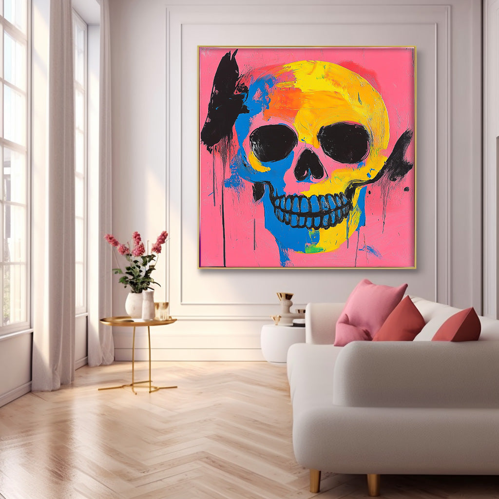 Original Skeleton Painting Canvas  Square Abstract people's Wall Art Large Square Artwork Home Decor
