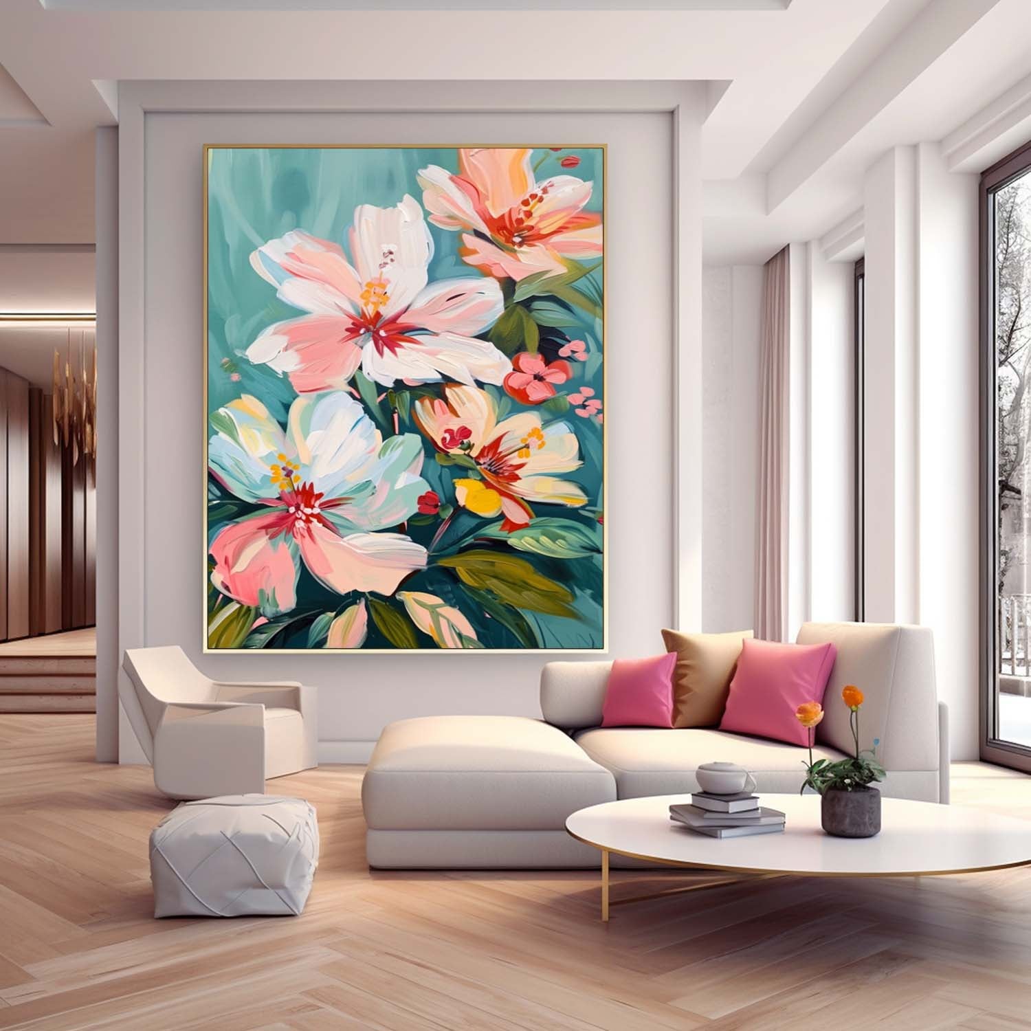 Flowers Acrylic Painting Canvas Large Textured Floral Art Original Abstract Blossom Painting Framed