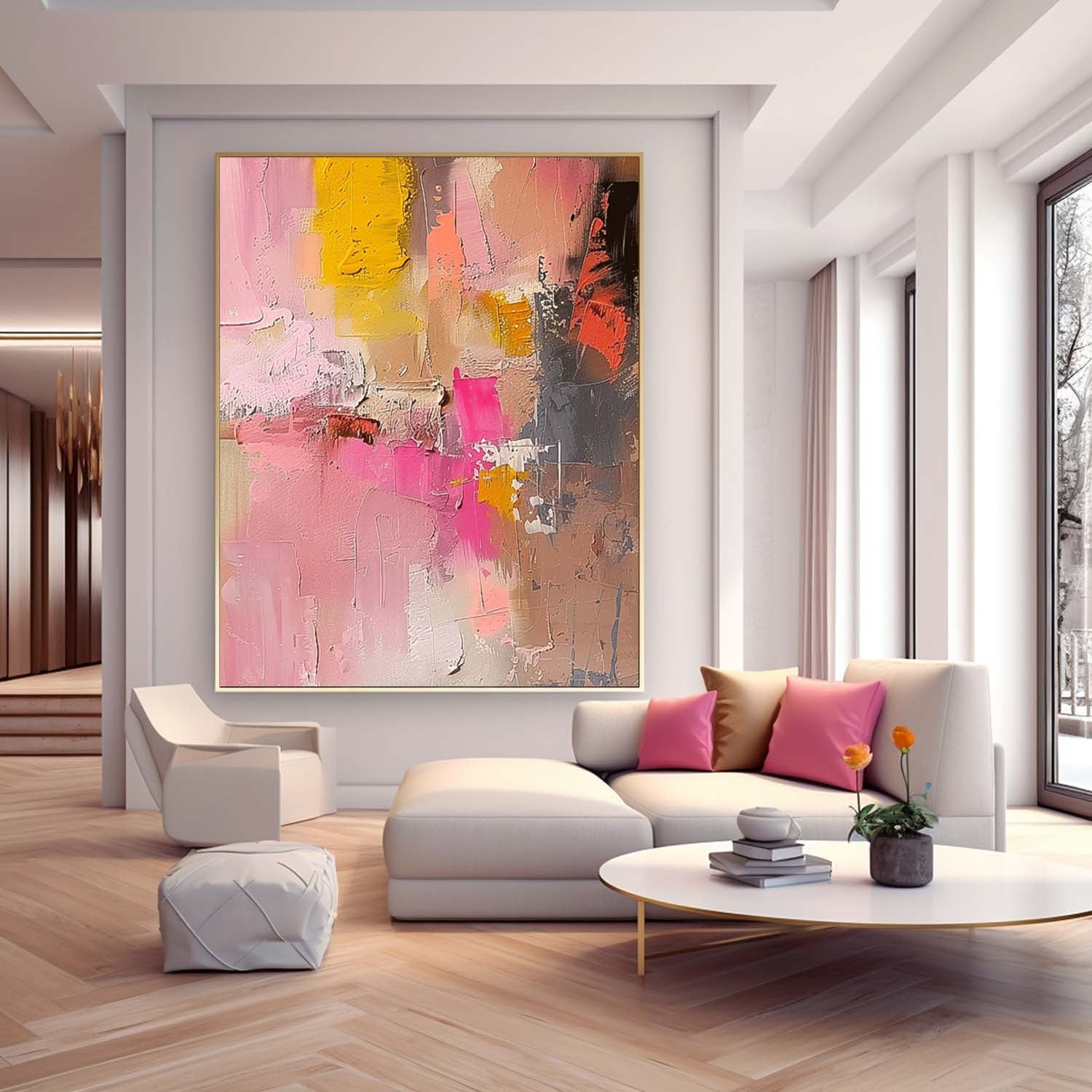 Large Modern Acrylic Painting On Canvas Pink Texture Color Abstract Oil Painting Original Artwork Decor