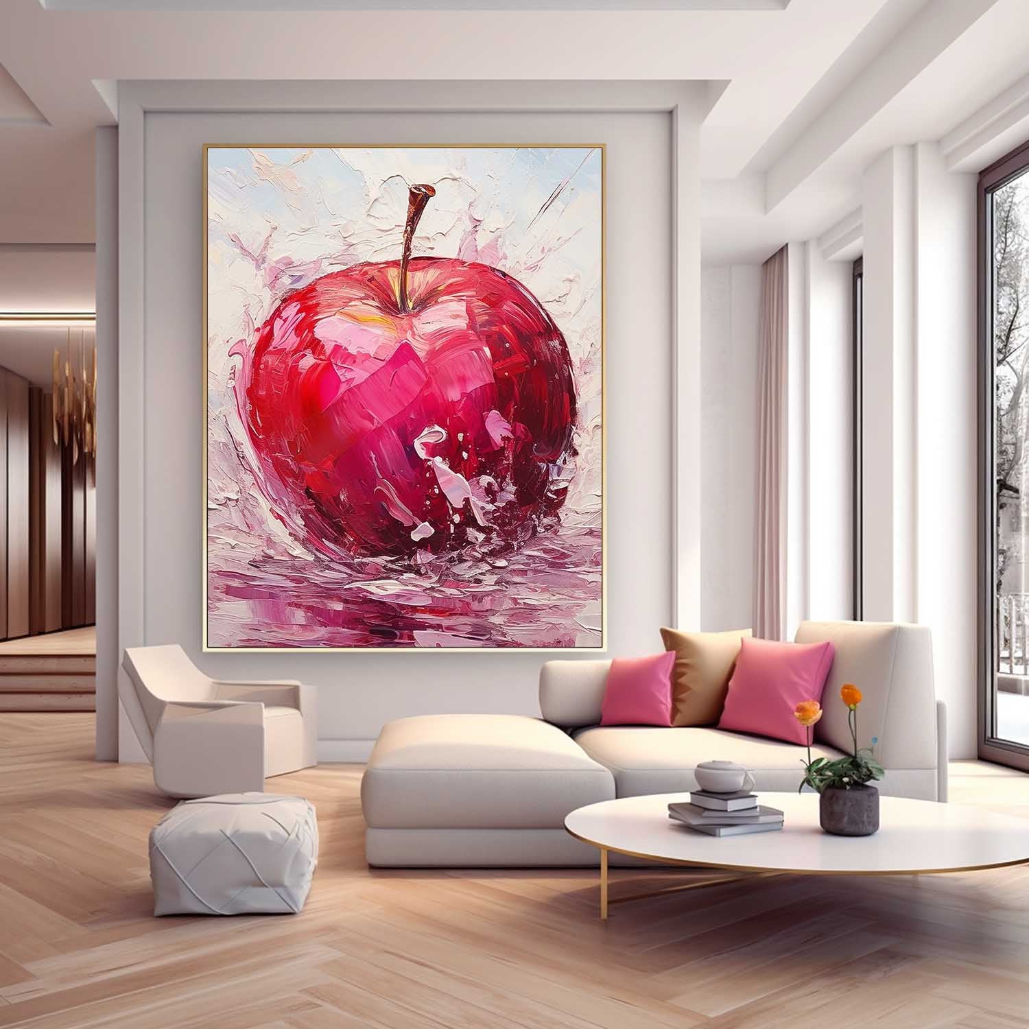 Abstract Still Life Painting On Canvas Large Apple Original Artwork Color Fruit Acrylic Painting Gift