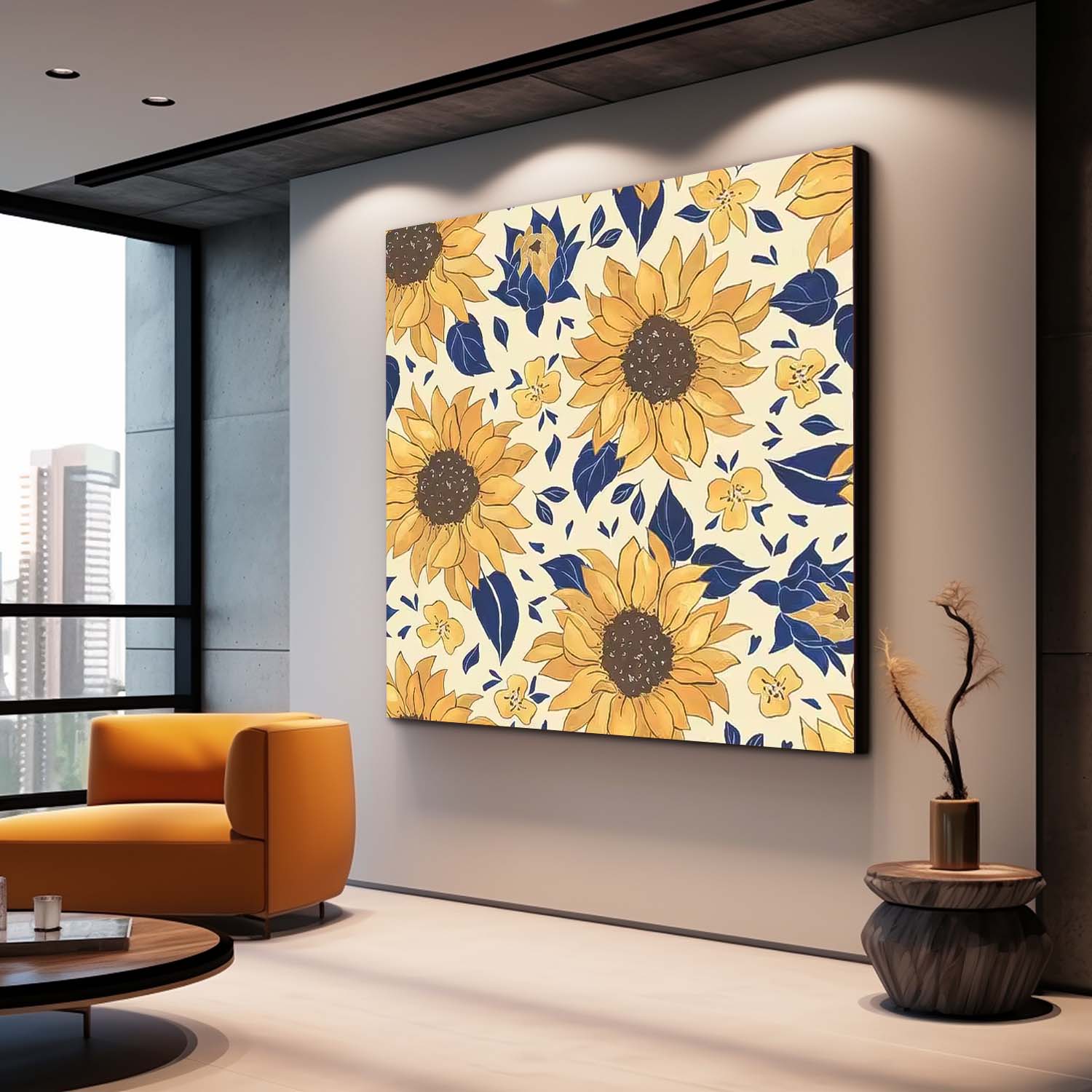 Large Abstract Sunflower Flowers Paintings Square Contemporary Flower Paintings Wall Art Yellow Artwork