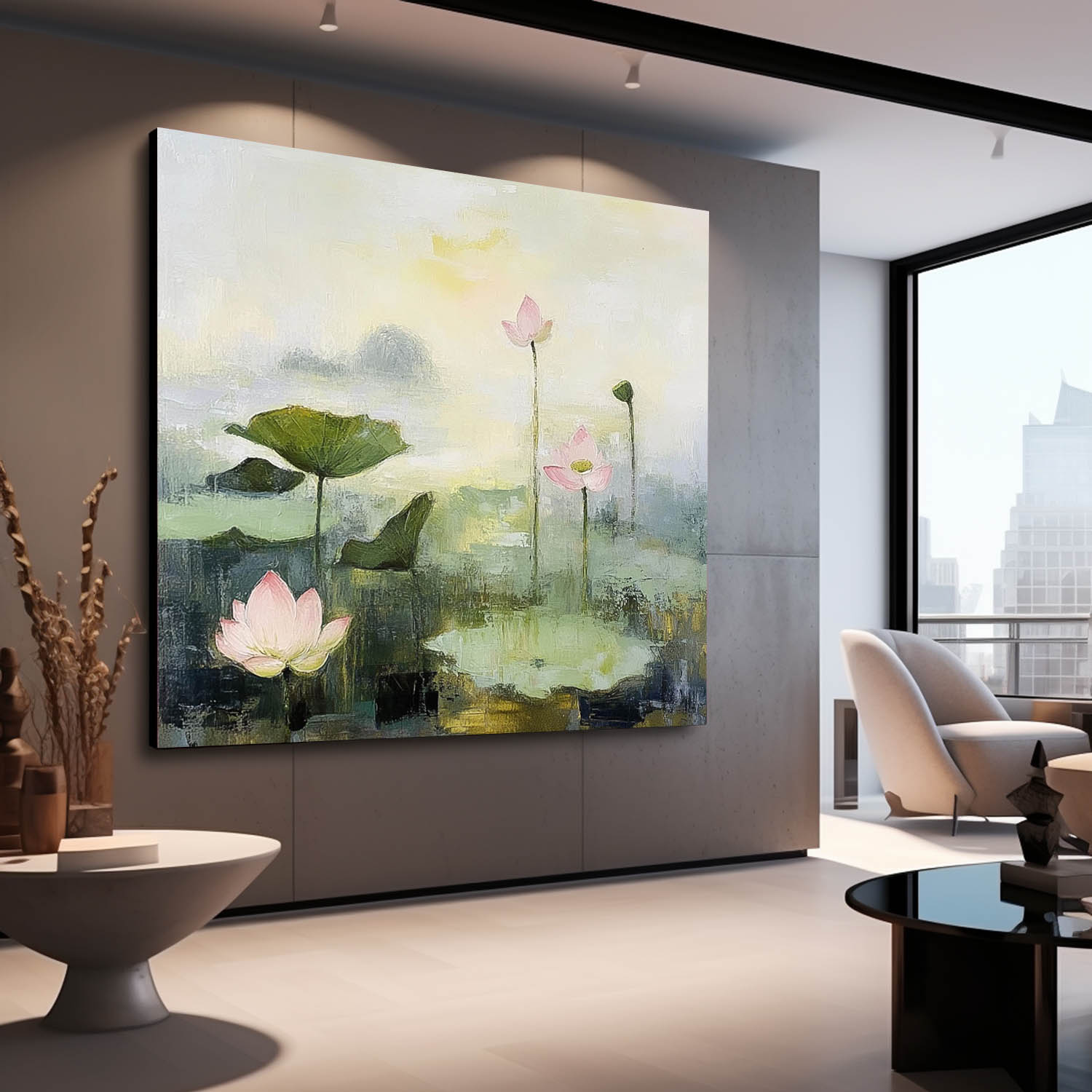 Large Handmade Wall Art Original Abstract Lotus Artwork Floral Texture Canvas Painting For Living Room