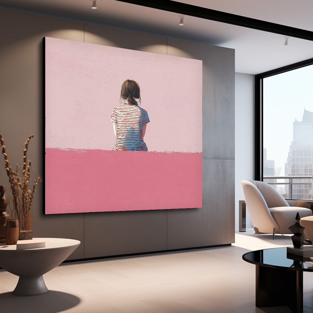 Abstract Warm atmosphere Art Minimalist Girl View Of Back Painting Pink Wall Art For Living Room